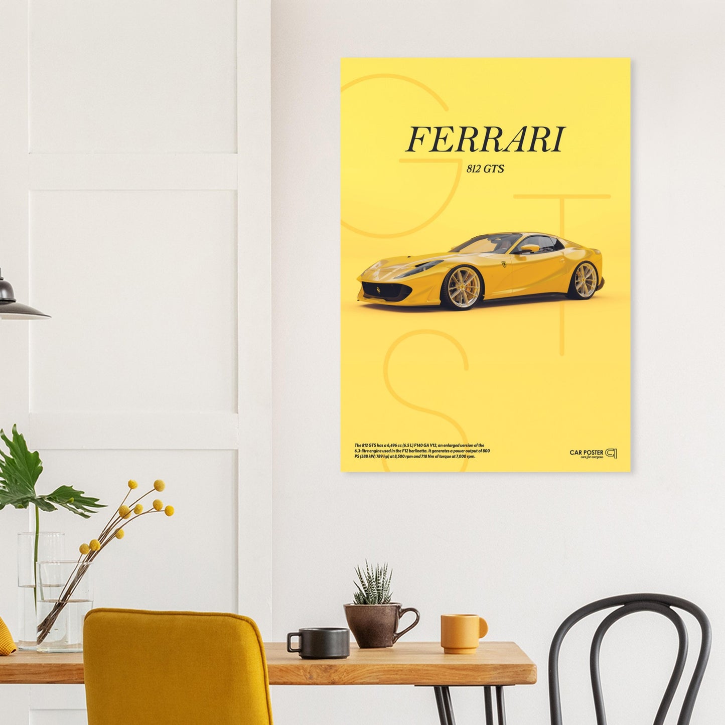 Car Poster - Ferrari 812 GTS Letters - Yellow