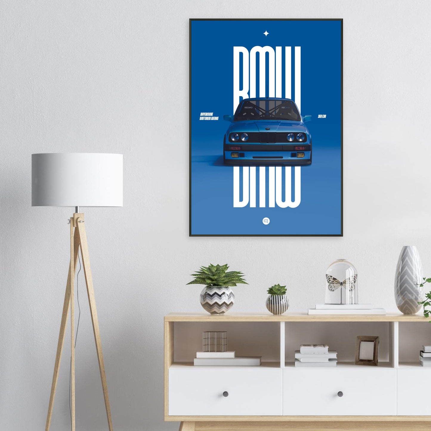 ´Framed Car Poster - BMW E30 - Blue