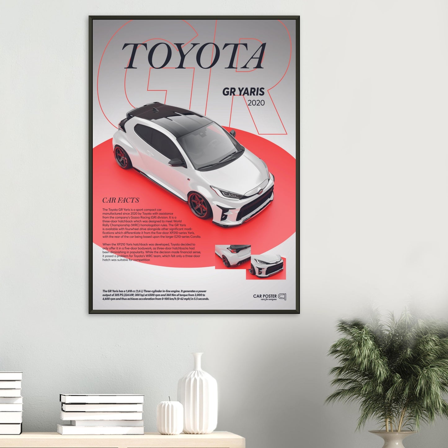 Framed Car Poster - Toyota GR Yaris - White
