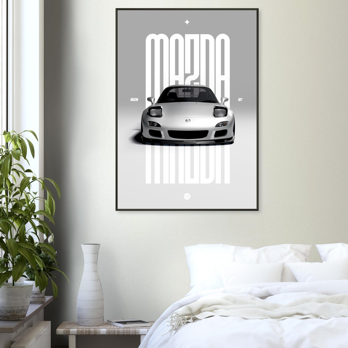Framed Car Poster - Mazda RX7 - White Pop up