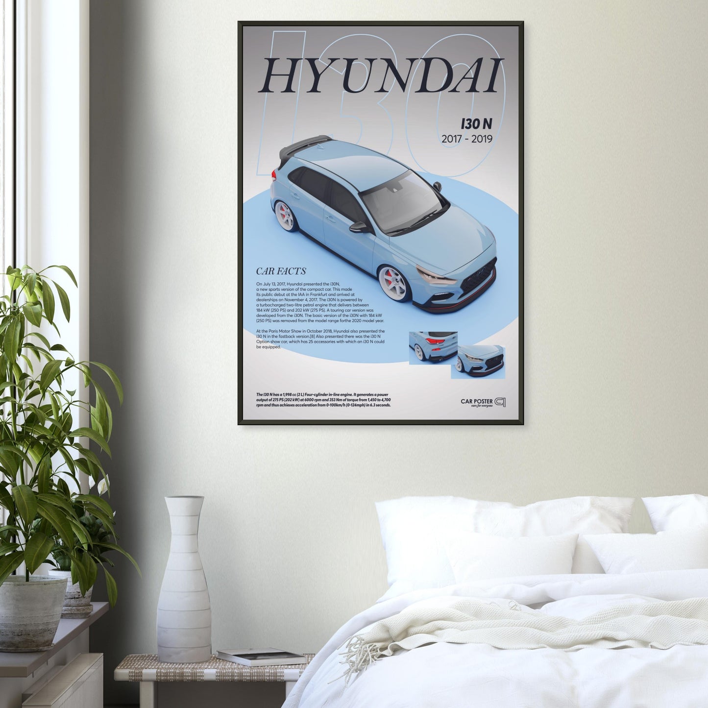 Framed Car Poster - Hyundai I30N - Blue