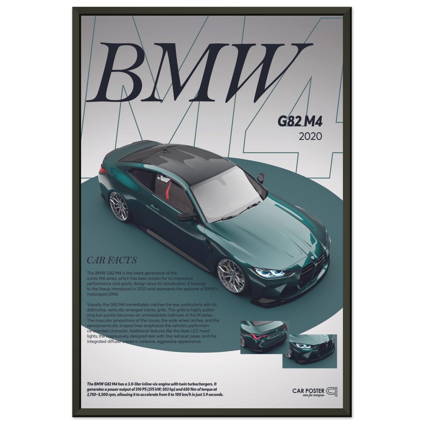 Framed Car Poster - BMW G82 M4 - Darkgreen