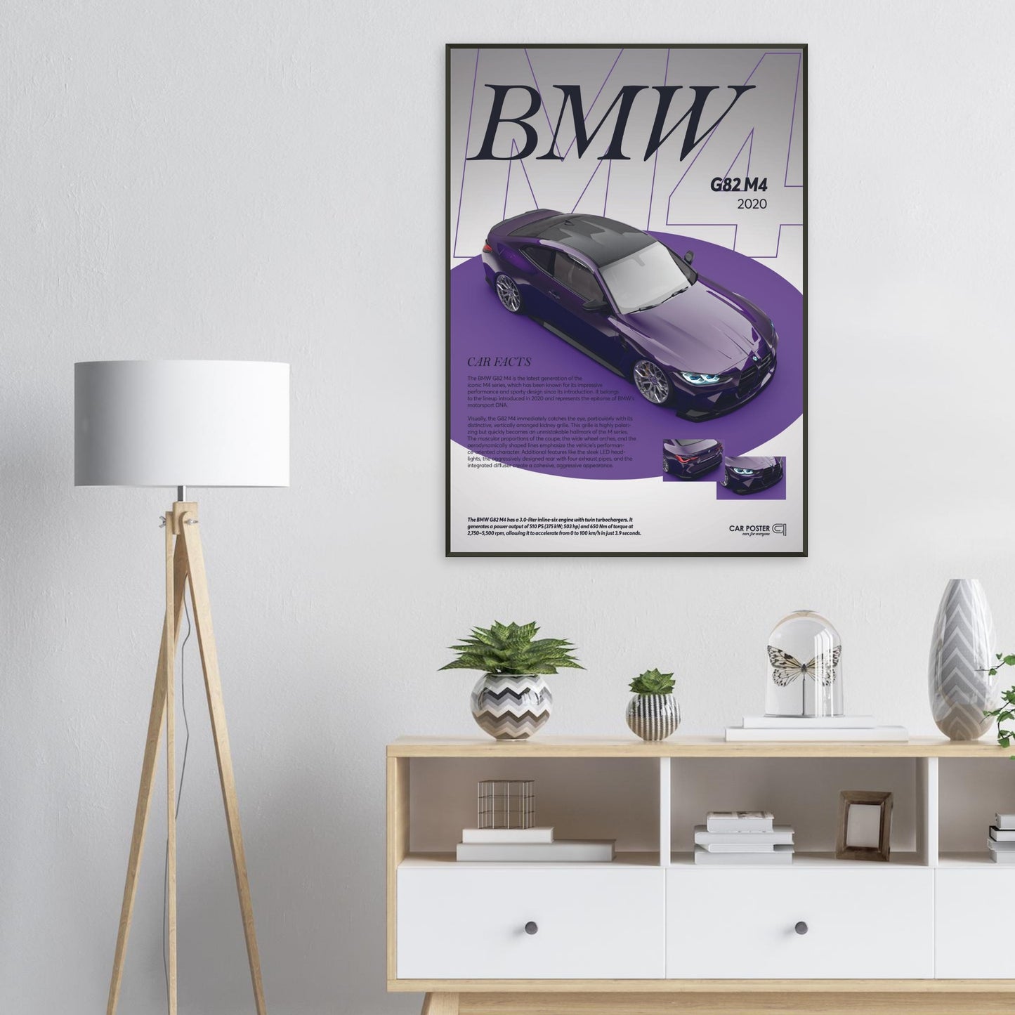 Framed Car Poster - BMW G82 M4 - Purple