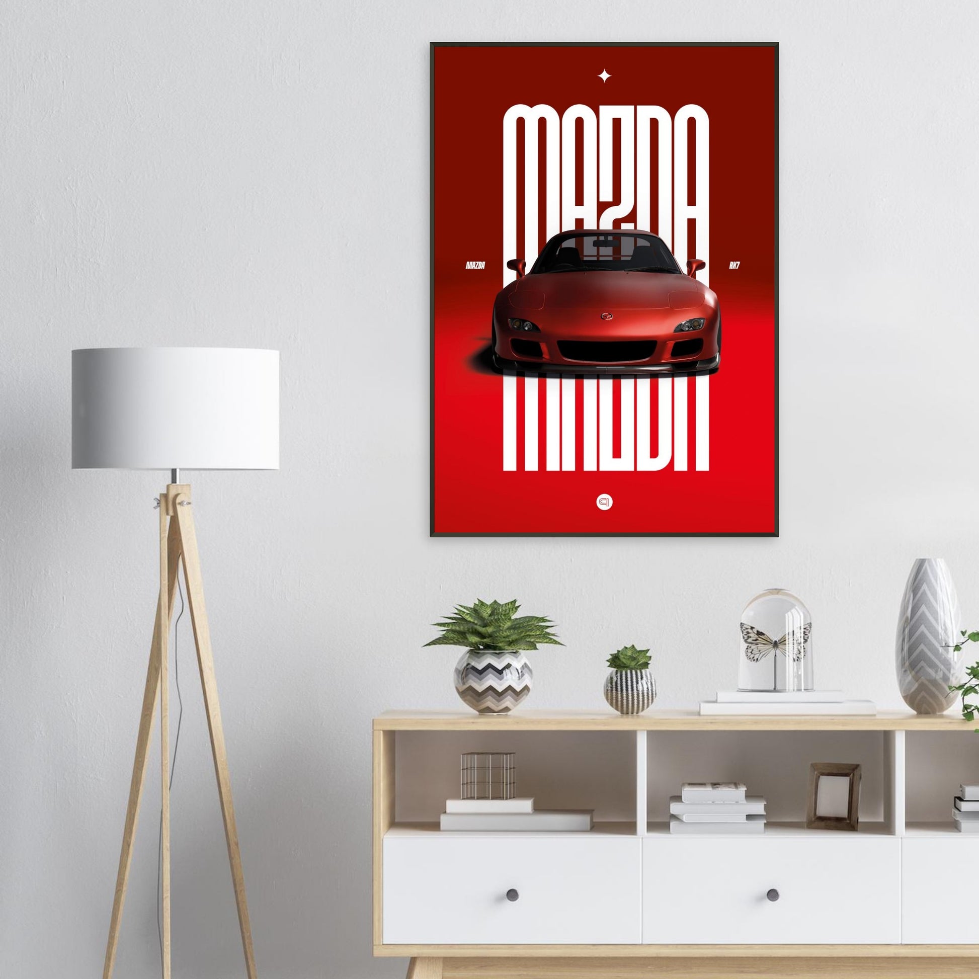 Framed Car Poster - Mazda RX7 - Red