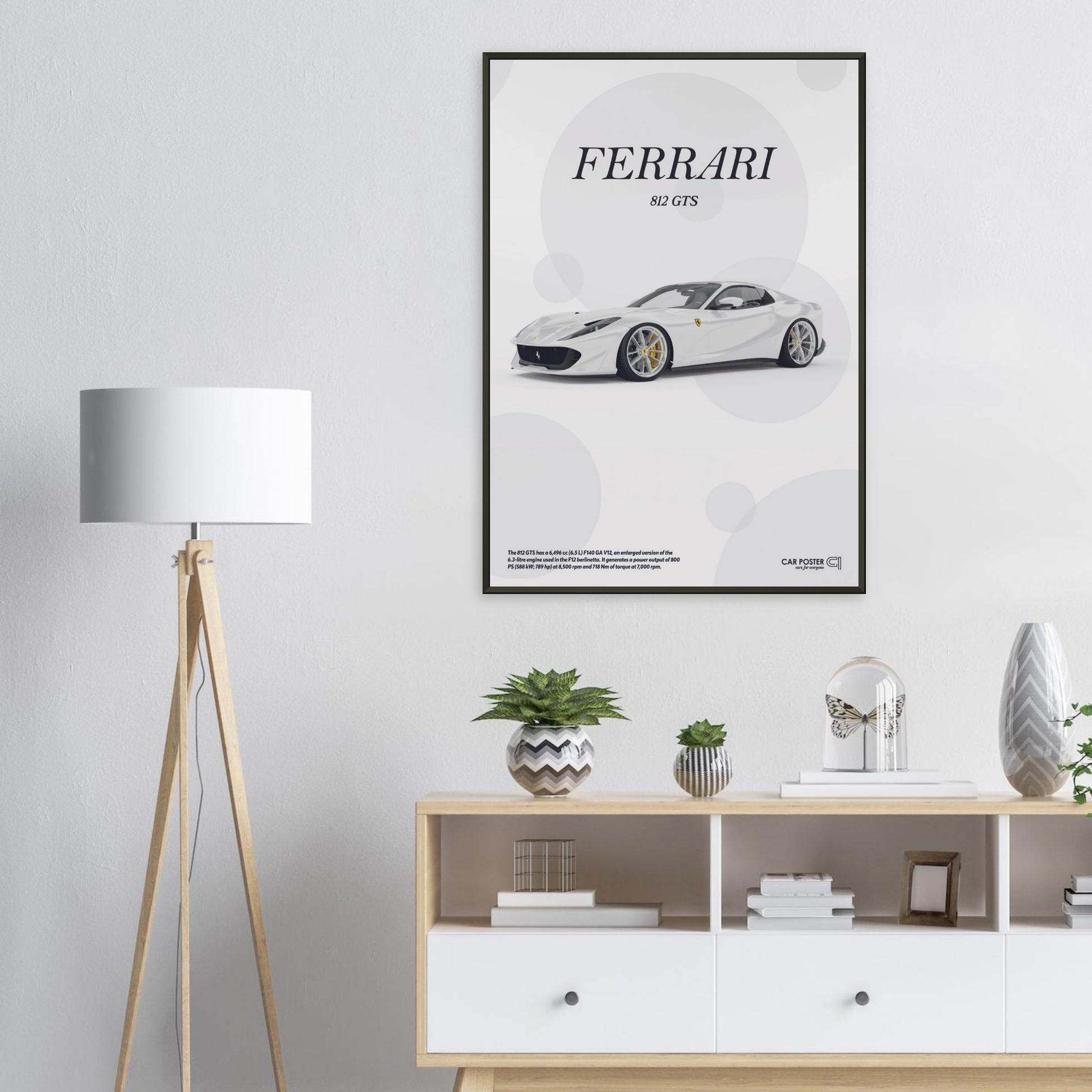 Framed Car Poster - Ferrari 812 GTS Bubblegum - White
