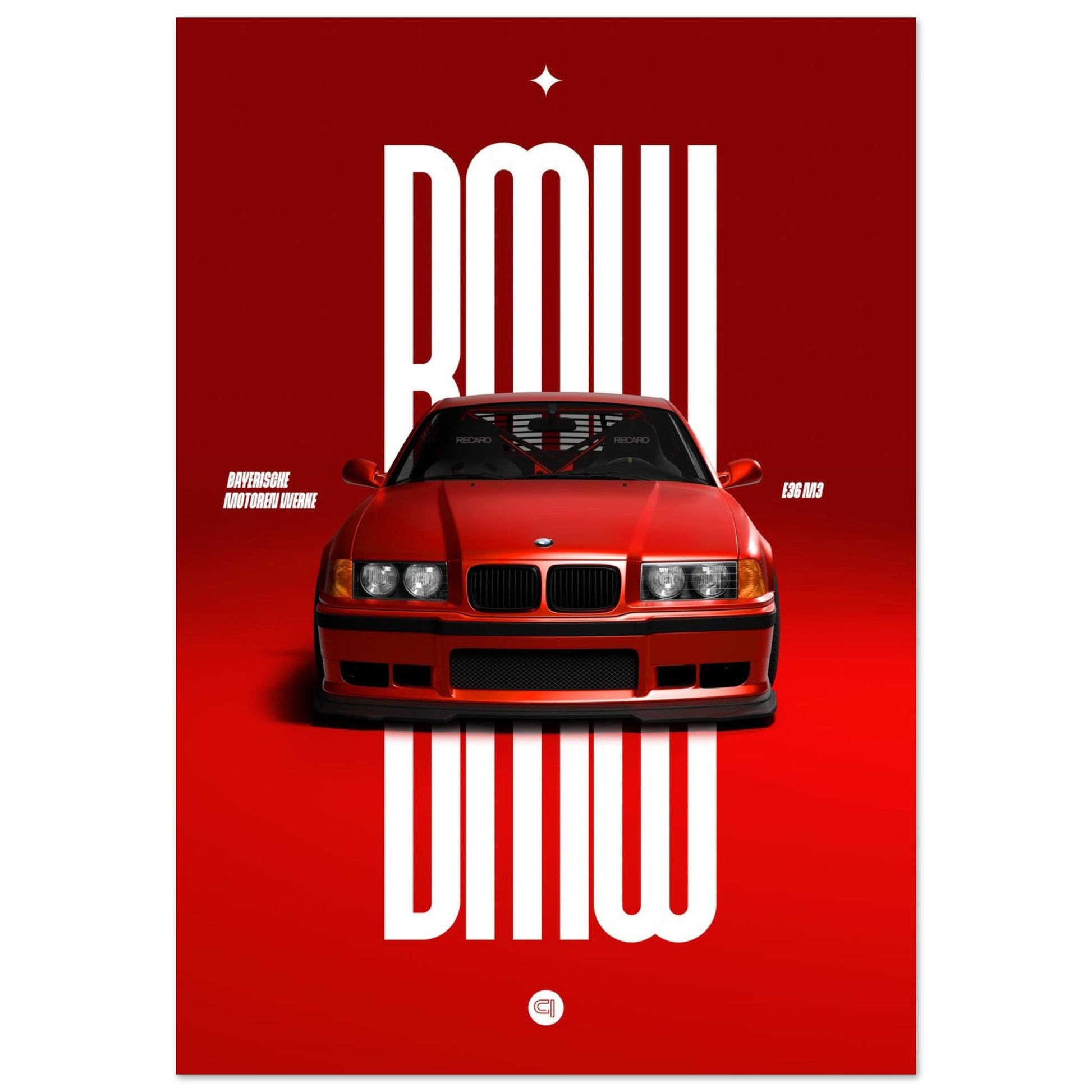 Car Poster - BMW E36 - Red
