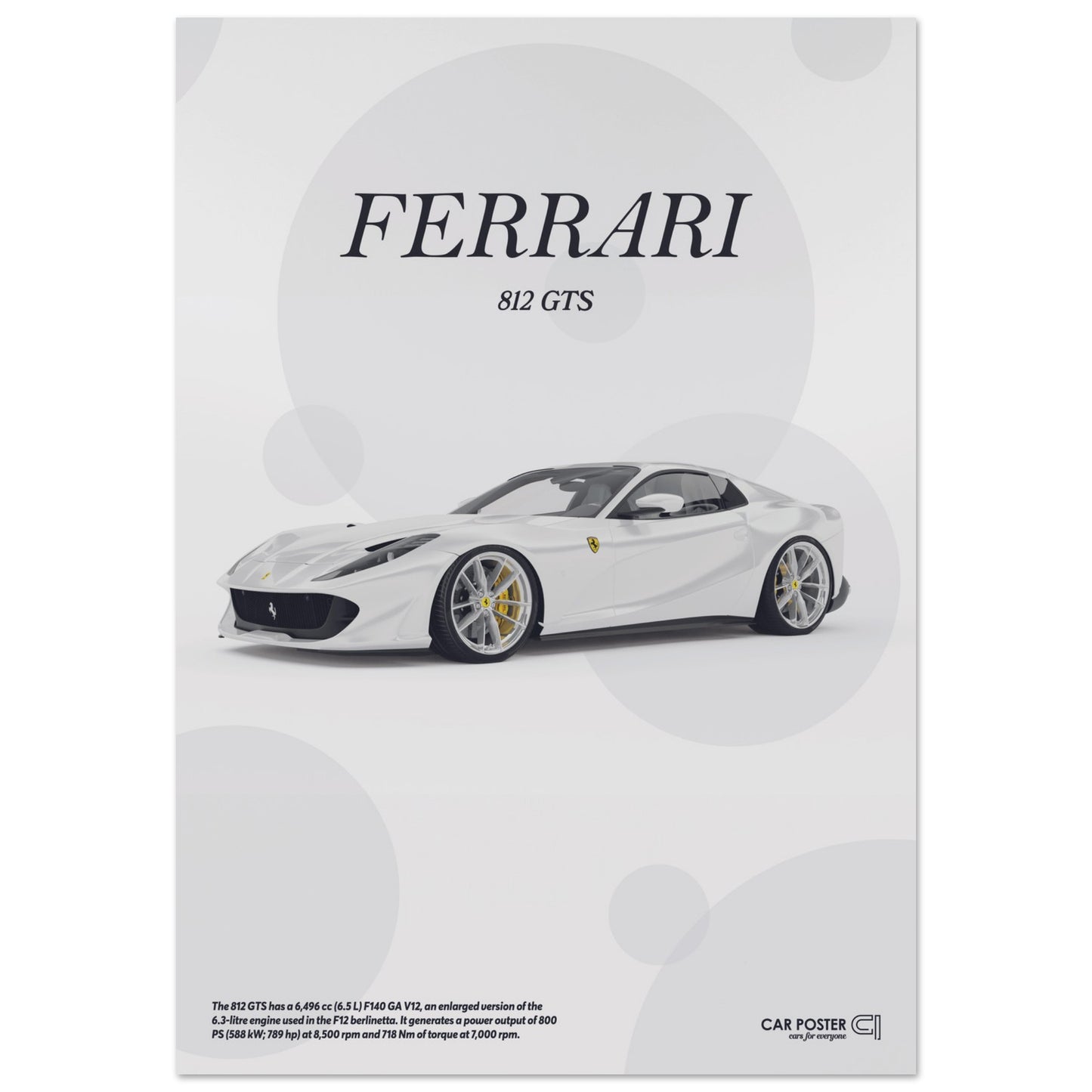 Car Poster - Ferrari 812 GTS Bubblegum - White