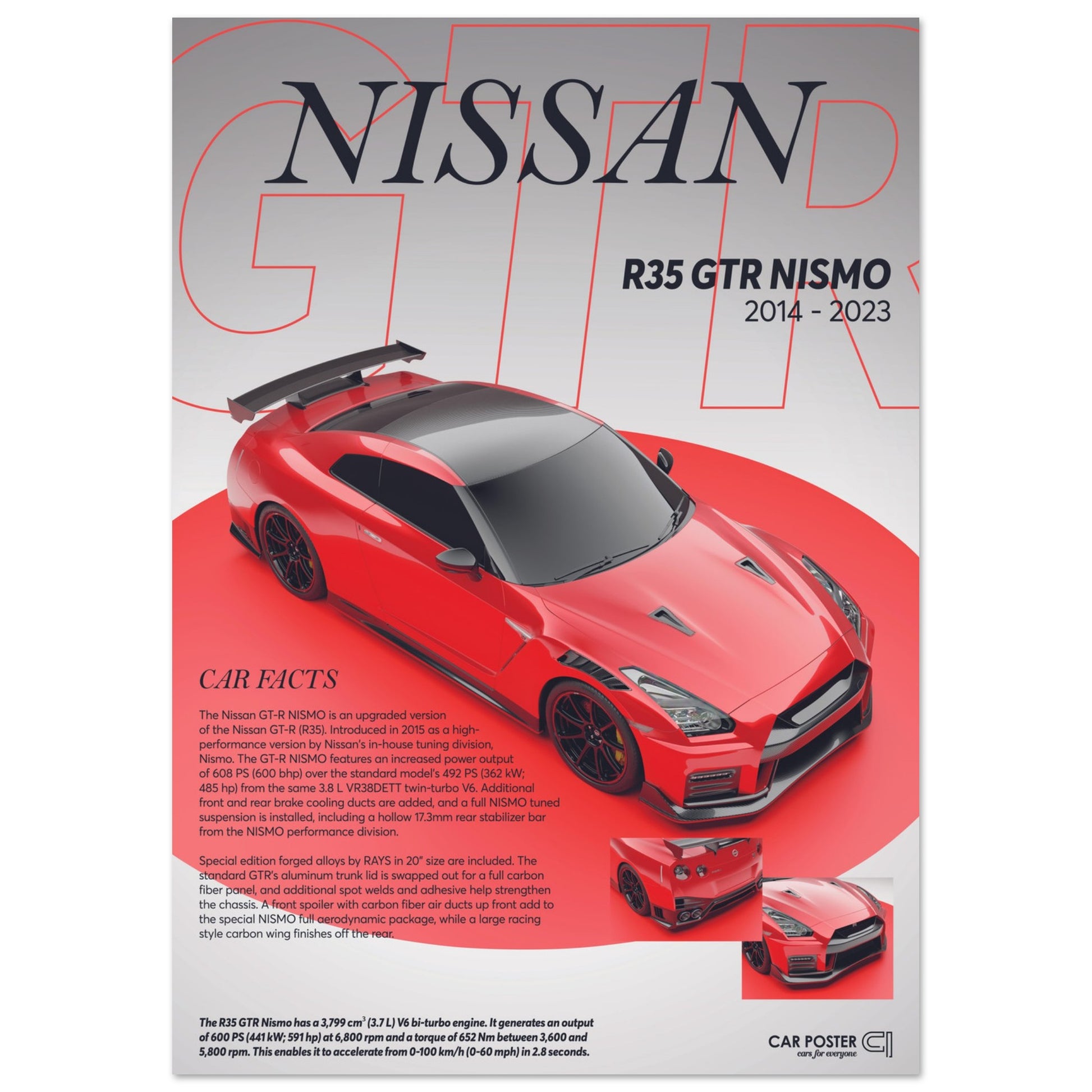 Car Poster - Nissan R35 GTS Nismo - Red