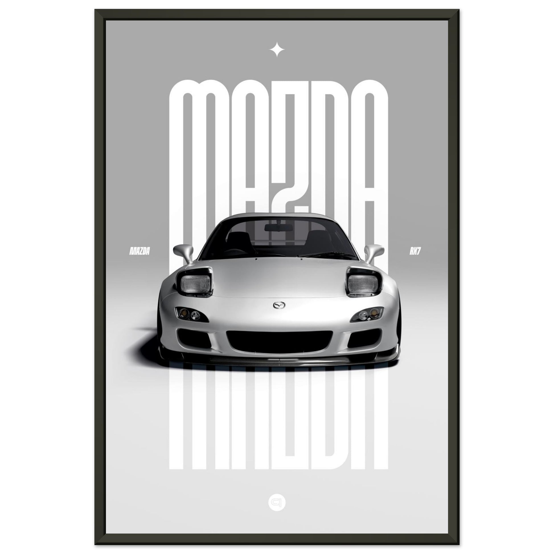 Framed Car Poster - Mazda RX7 - White Pop up