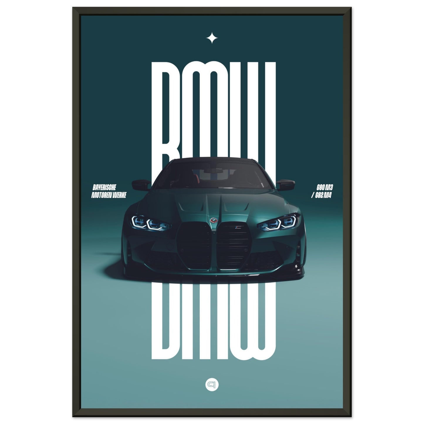 Framed Car Poster - BMW G80 M3 / G82 M4 Bumper - Darkgreen