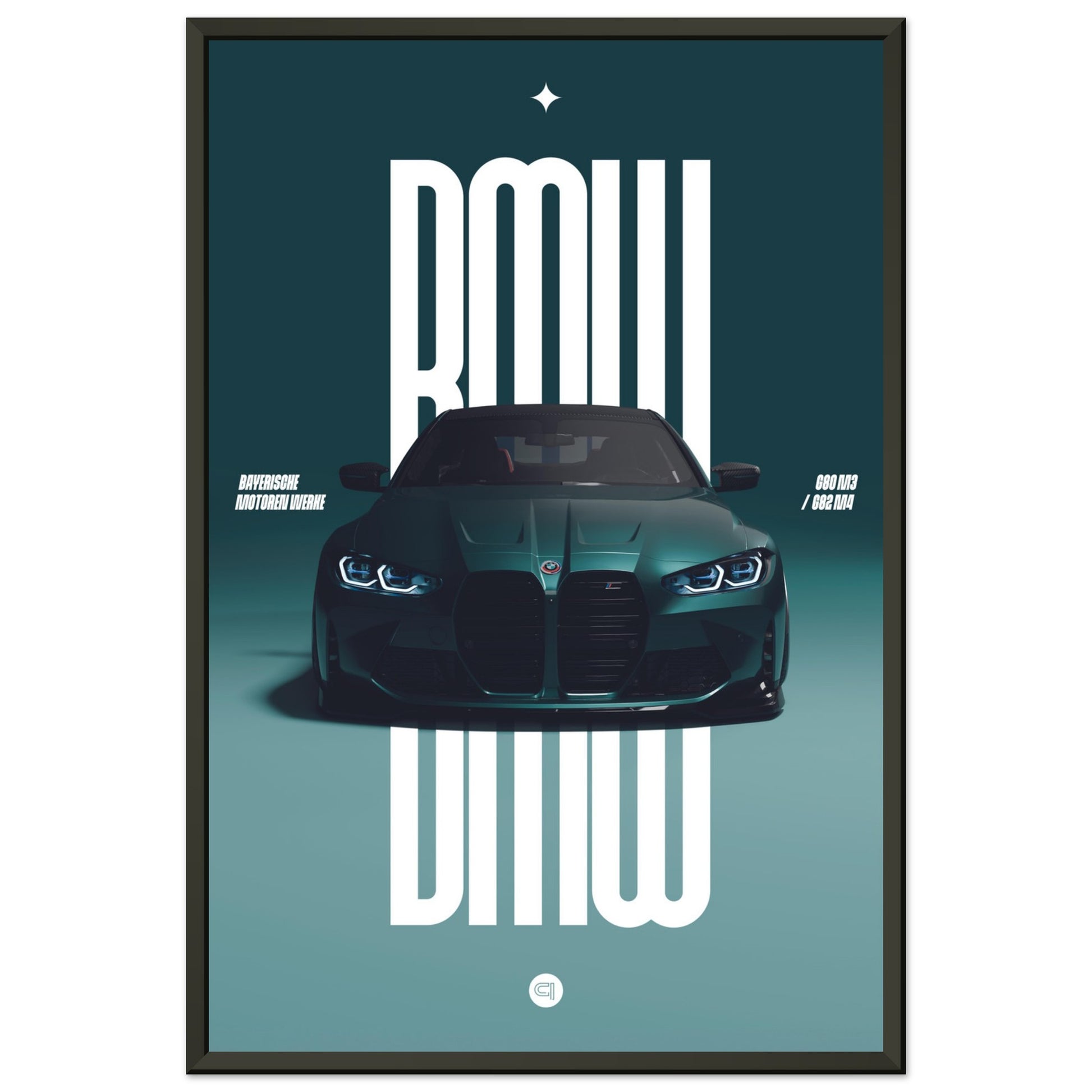 Framed Car Poster - BMW G80 M3 / G82 M4 Bumper - Darkgreen