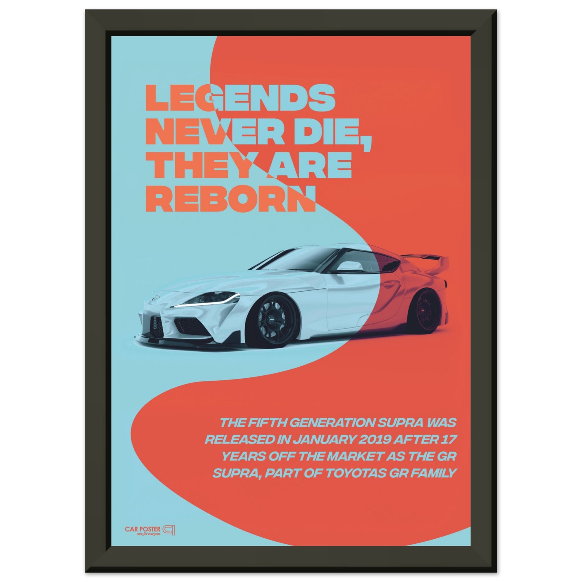 Framed Car Poster - Toyota GR Supra Legend - Orange