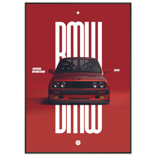 Framed Car Poster - BMW E30 - Red