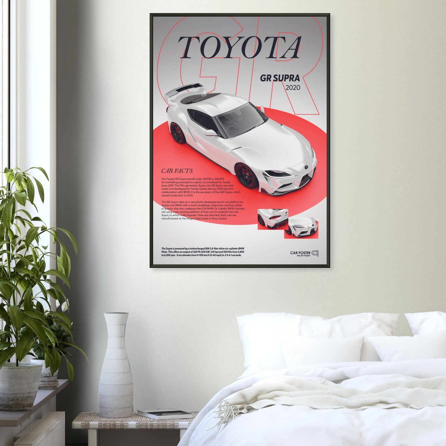 Framed Car Poster - Toyota GR Supra - White