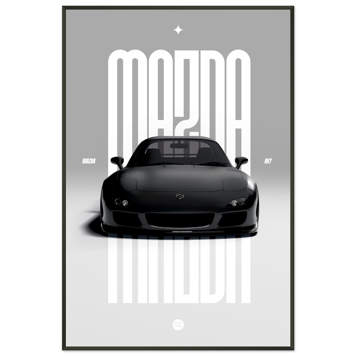 Framed Car Poster - Mazda RX7 - Black