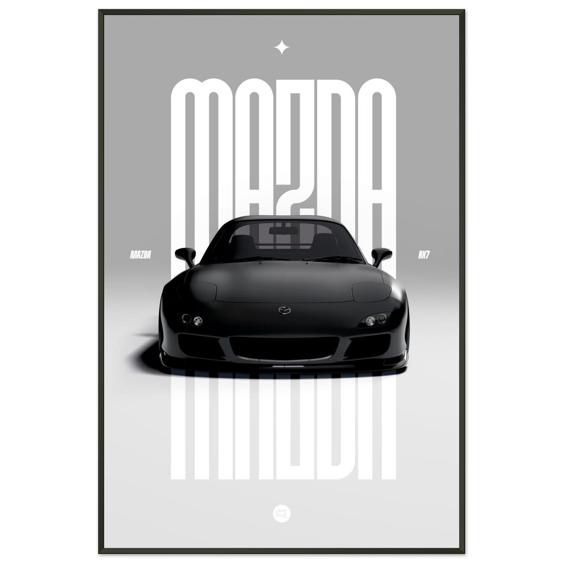 Framed Car Poster - Mazda RX7 - Black
