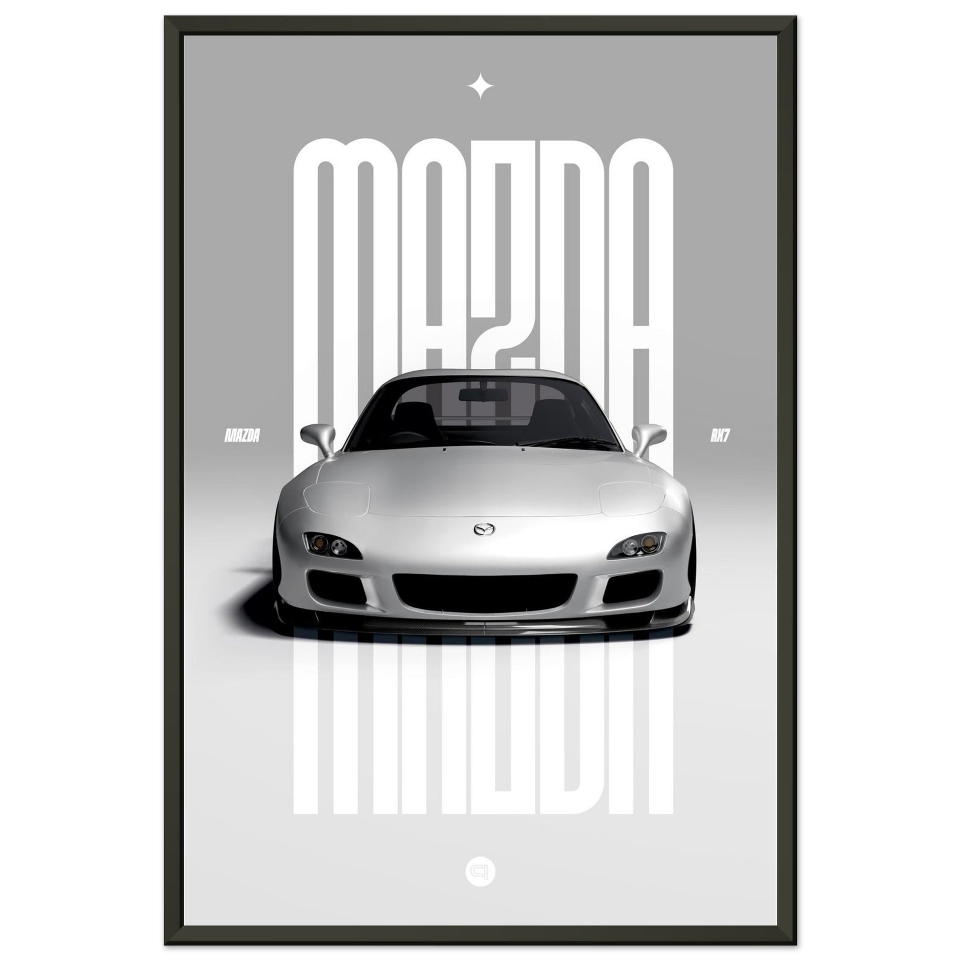 Framed Car Poster - Mazda RX7 - White