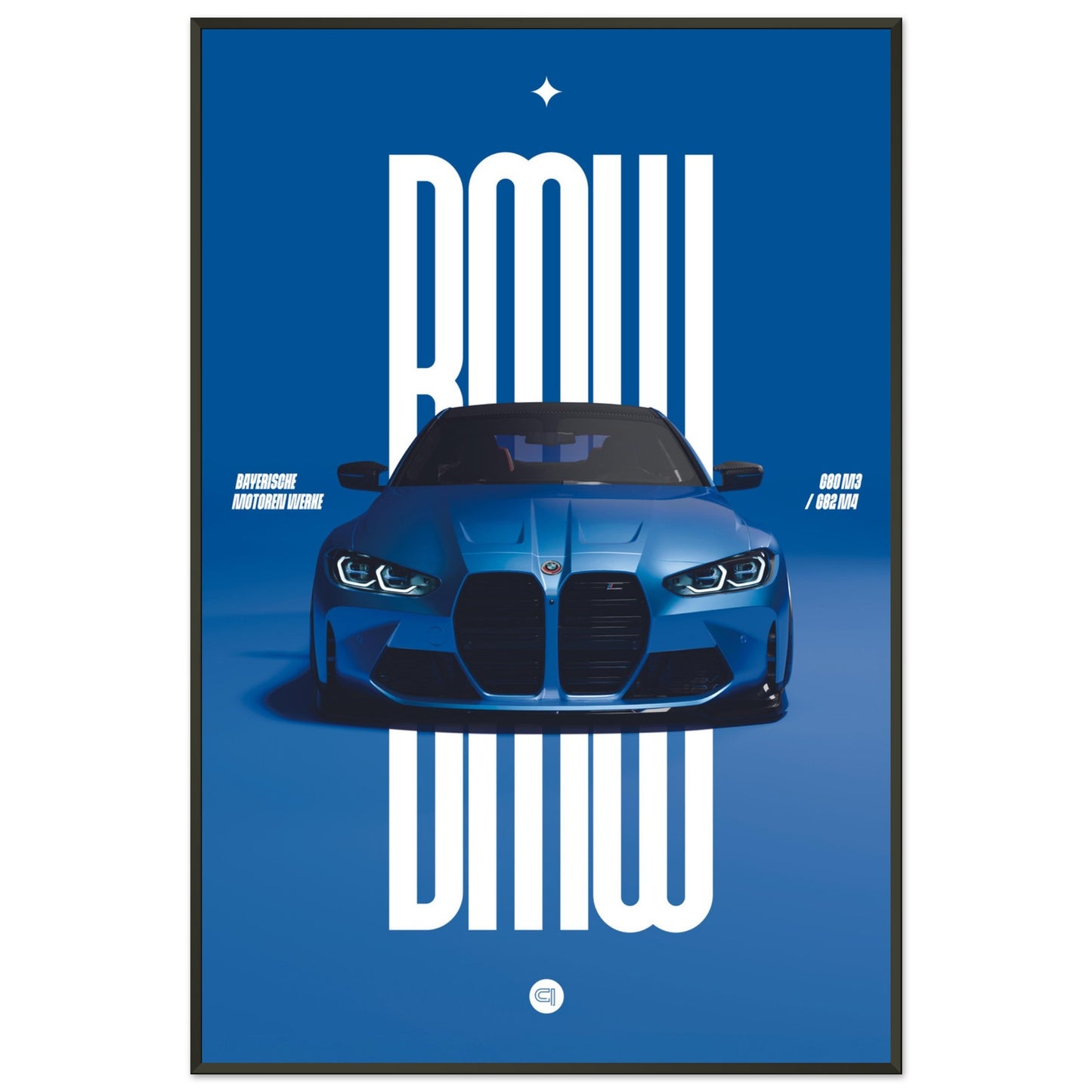Framed Car Poster - BMW G80 M3 / G82 M4 Bumper - Blue