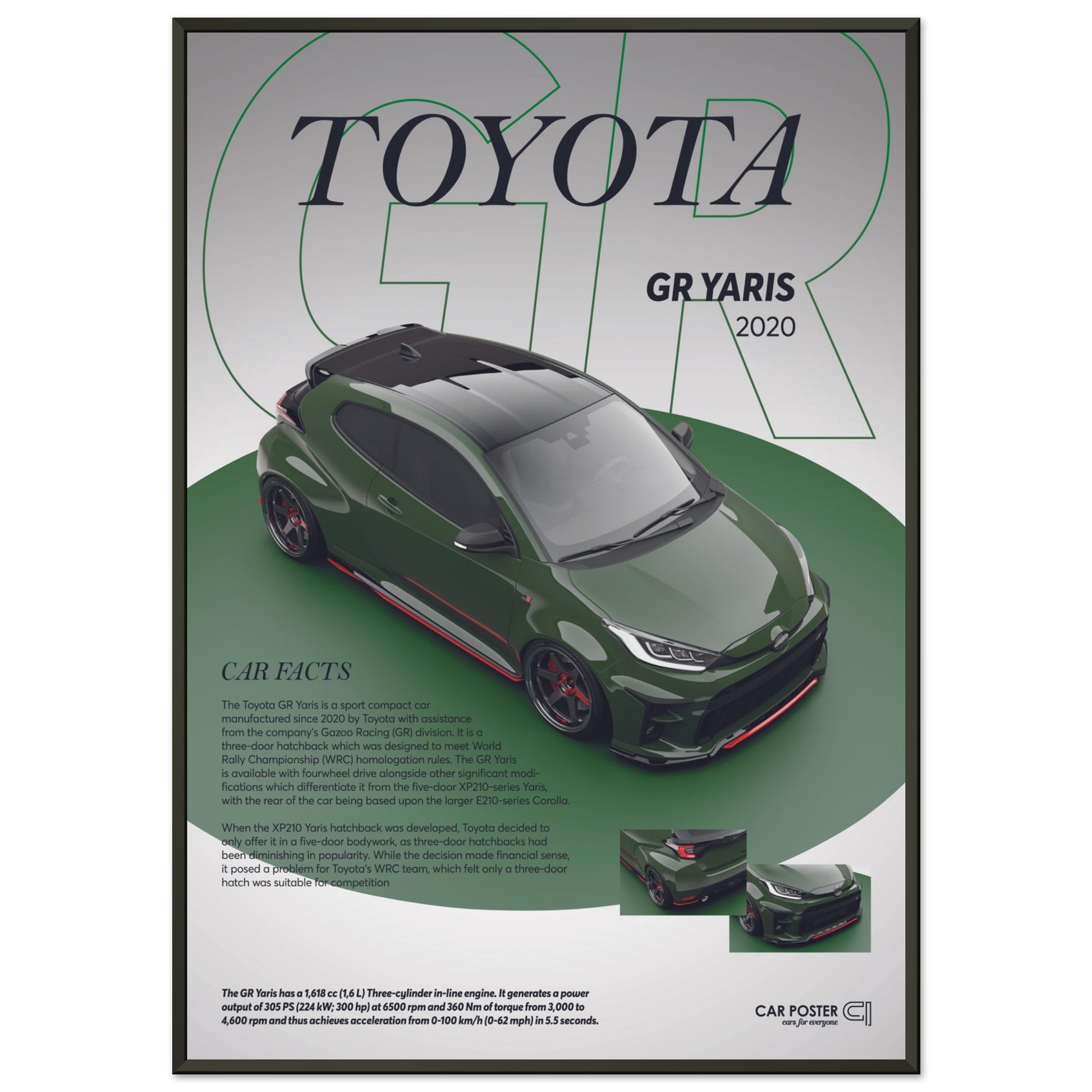 Framed Car Poster - Toyota GR Yaris - Green
