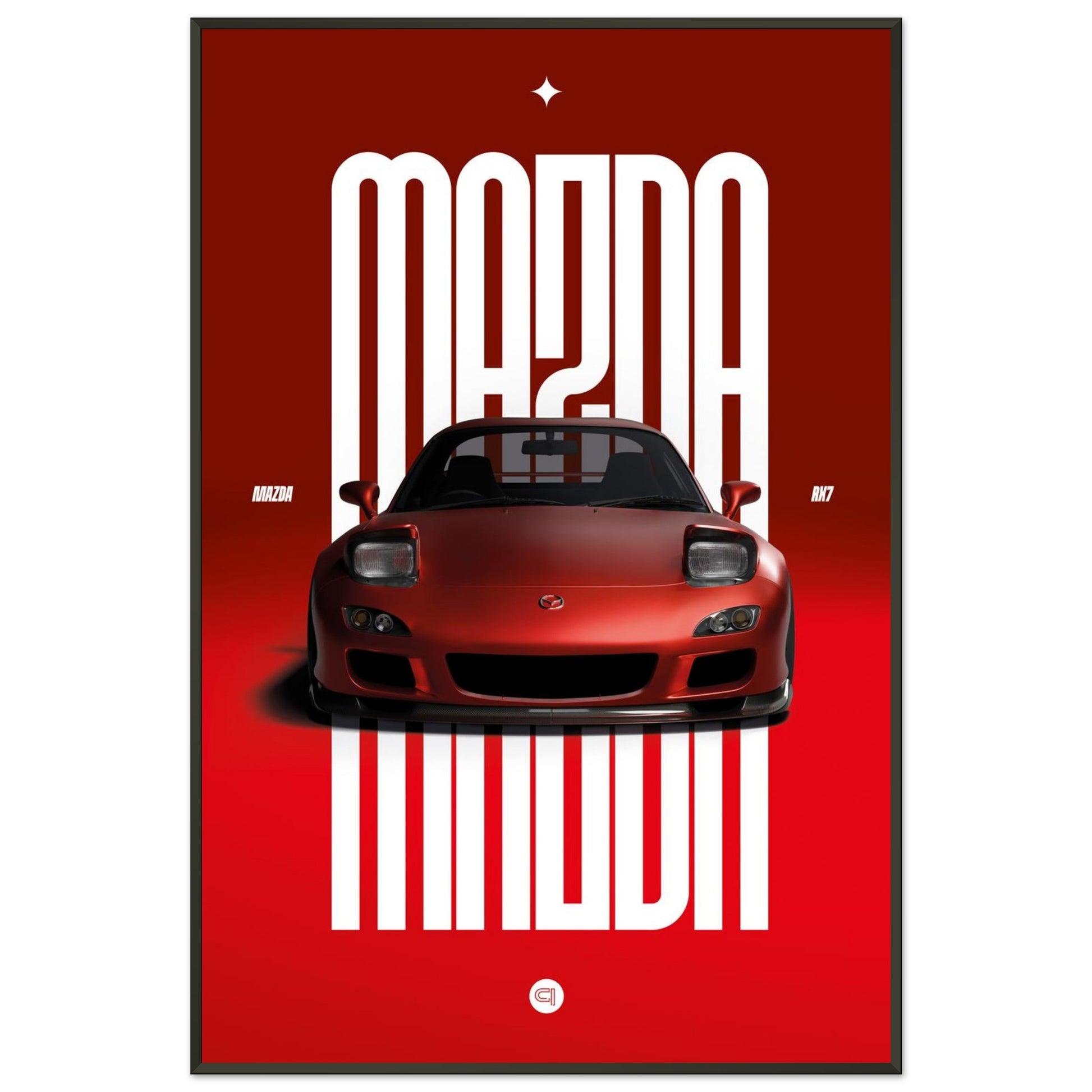 Framed Car Poster - Mazda RX7 - Red Pop up