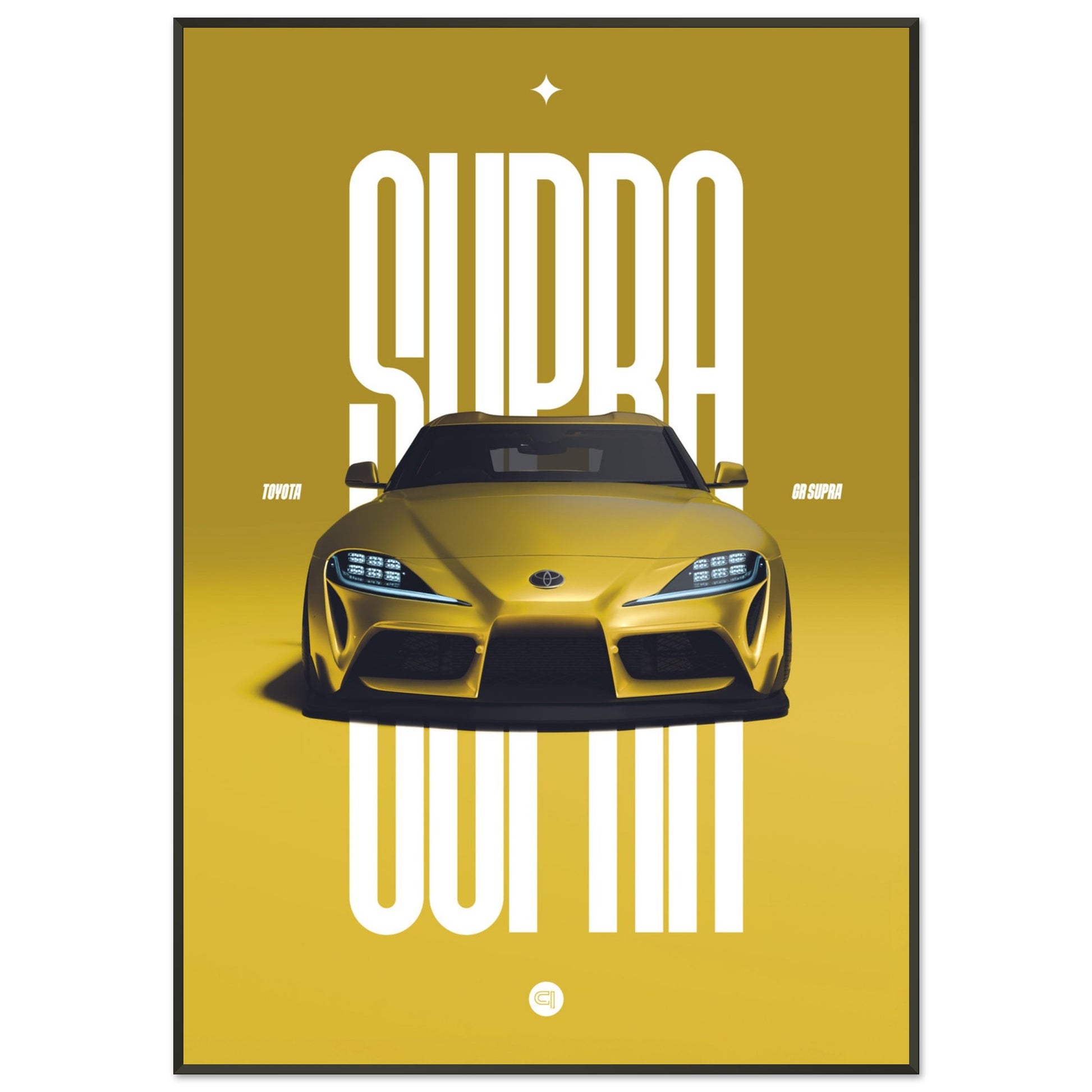 Framed Car Poster - Toyota GR Supra Bumper - Yellow