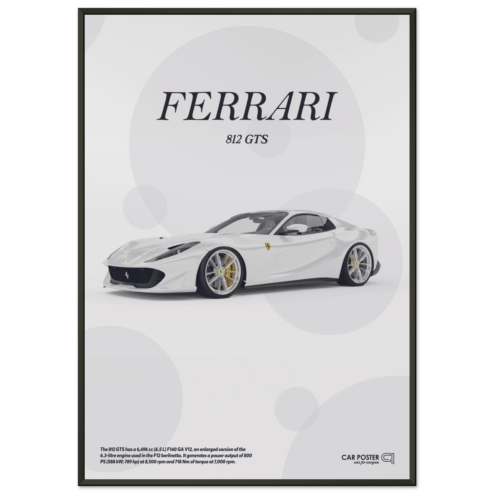 Framed Car Poster - Ferrari 812 GTS Bubblegum - White