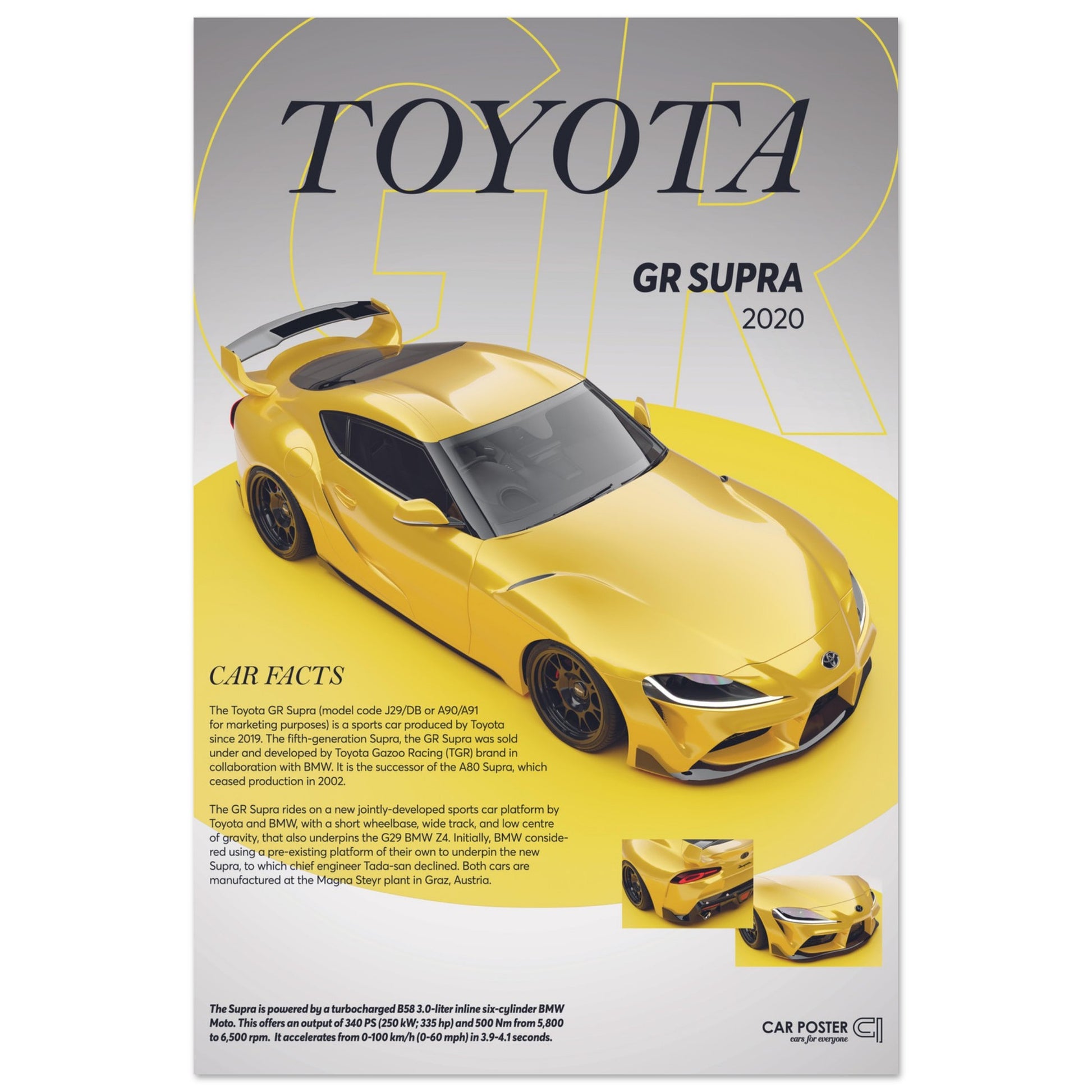 Car Poster - Toyota GR Supra - Yellow