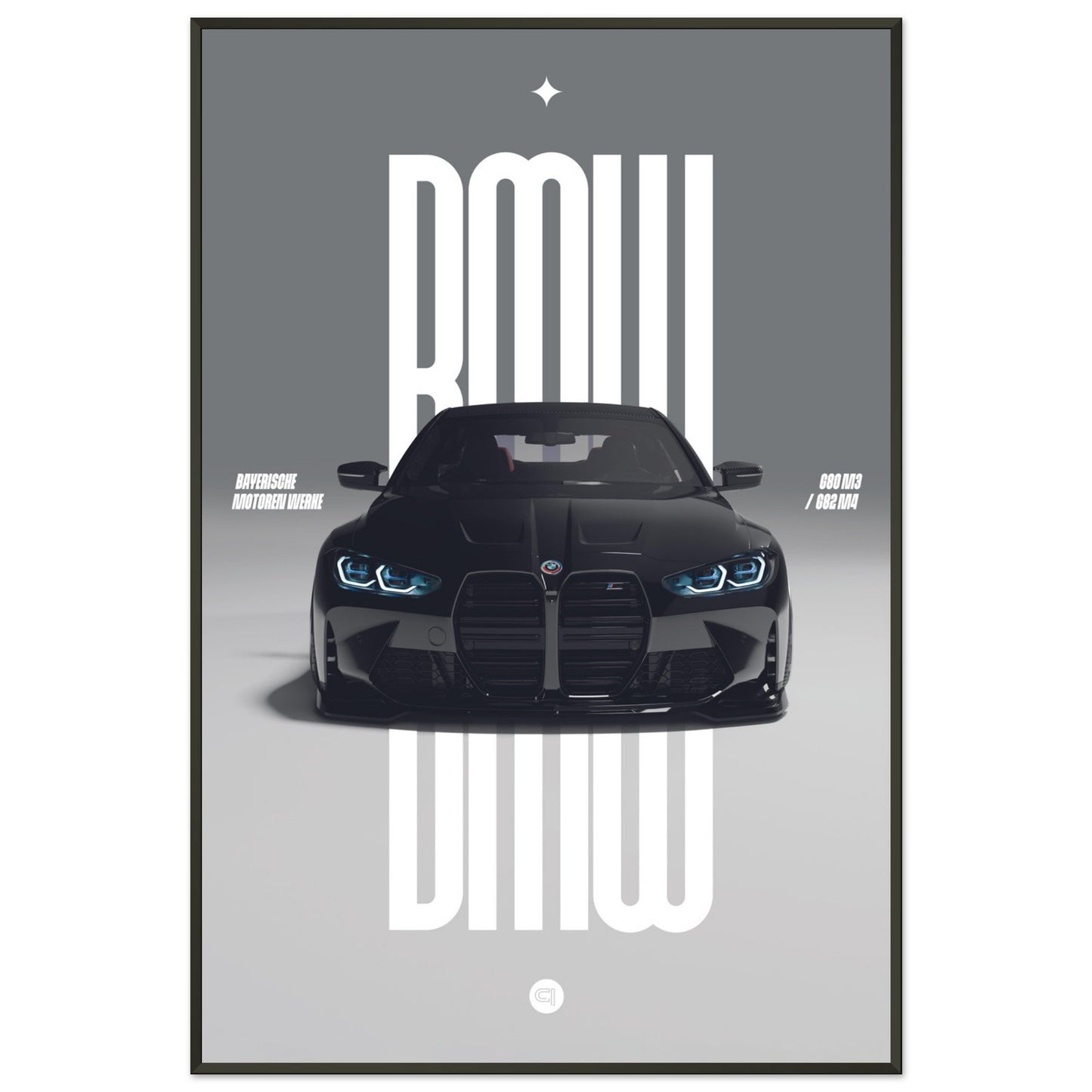 Framed Car Poster - BMW G80 M3 / G82 M4 Bumper - Black
