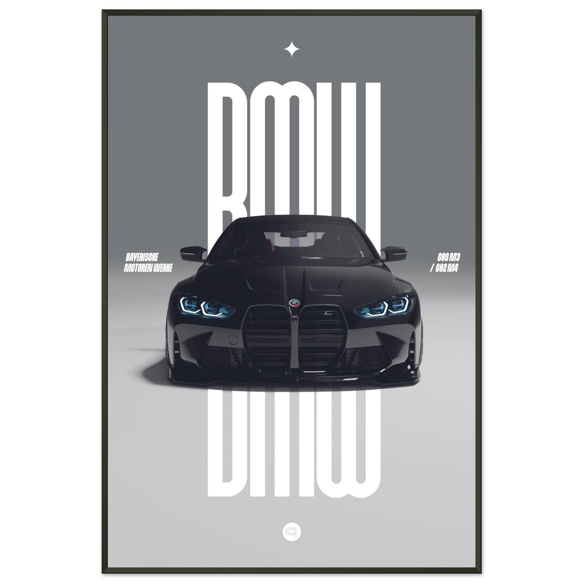 Framed Car Poster - BMW G80 M3 / G82 M4 Bumper - Black