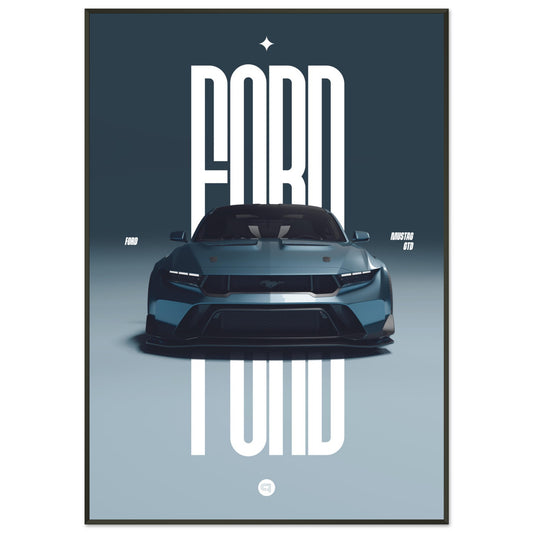 Framed Car Poster - Ford Mustang GTD - Blue