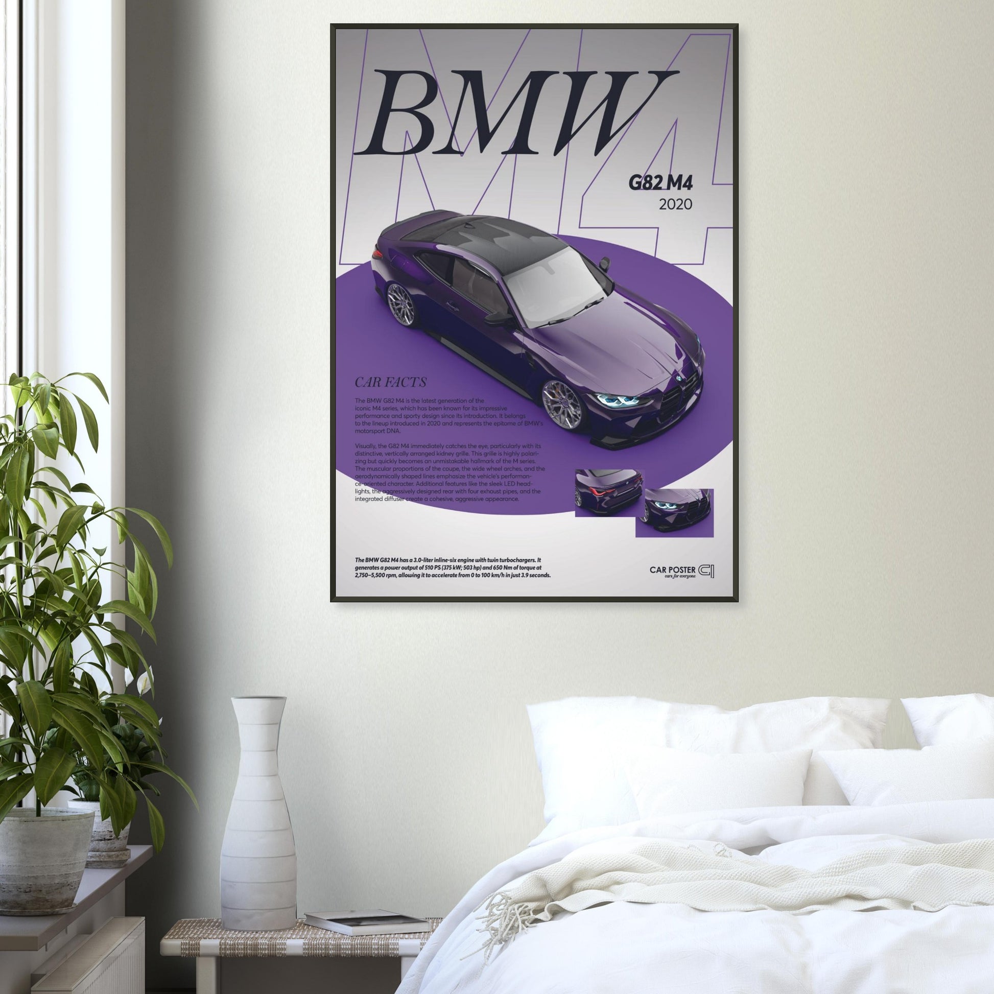 Framed Car Poster - BMW G82 M4 - Purple