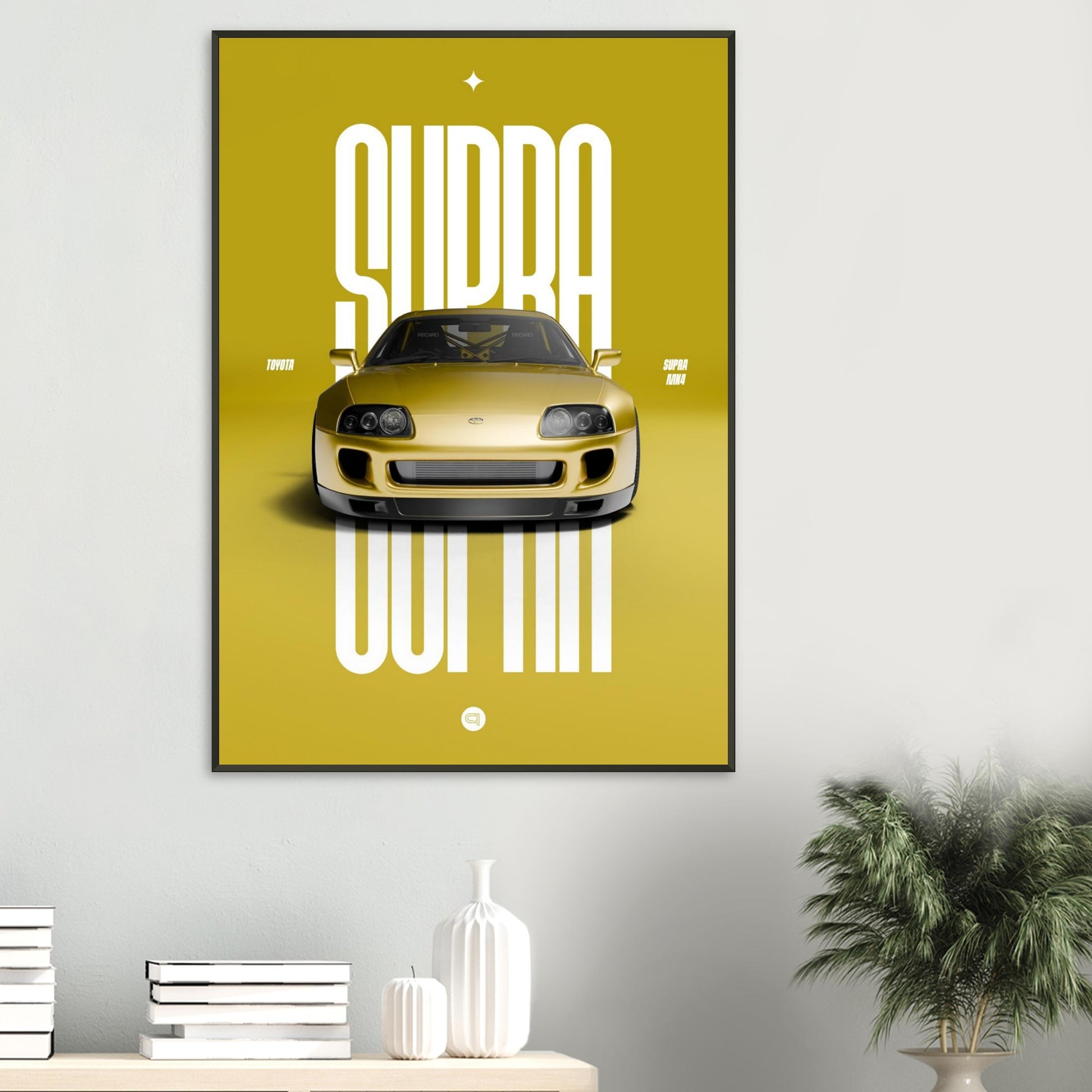 Framed Car Poster - Toyota Supra MK4 - Yellow