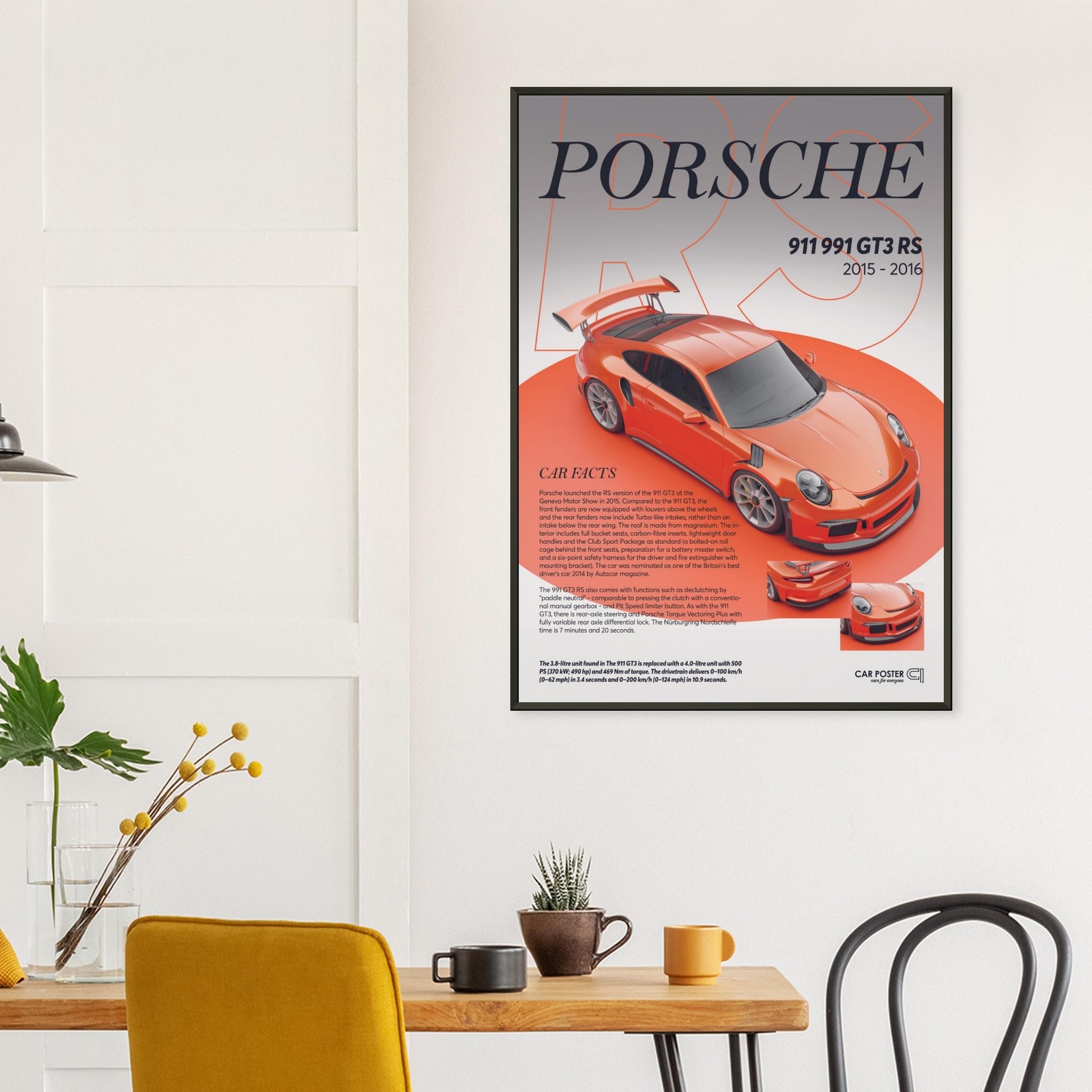 Framed Car Poster - Porsche 911 991 GT3 RS - Lava Orange