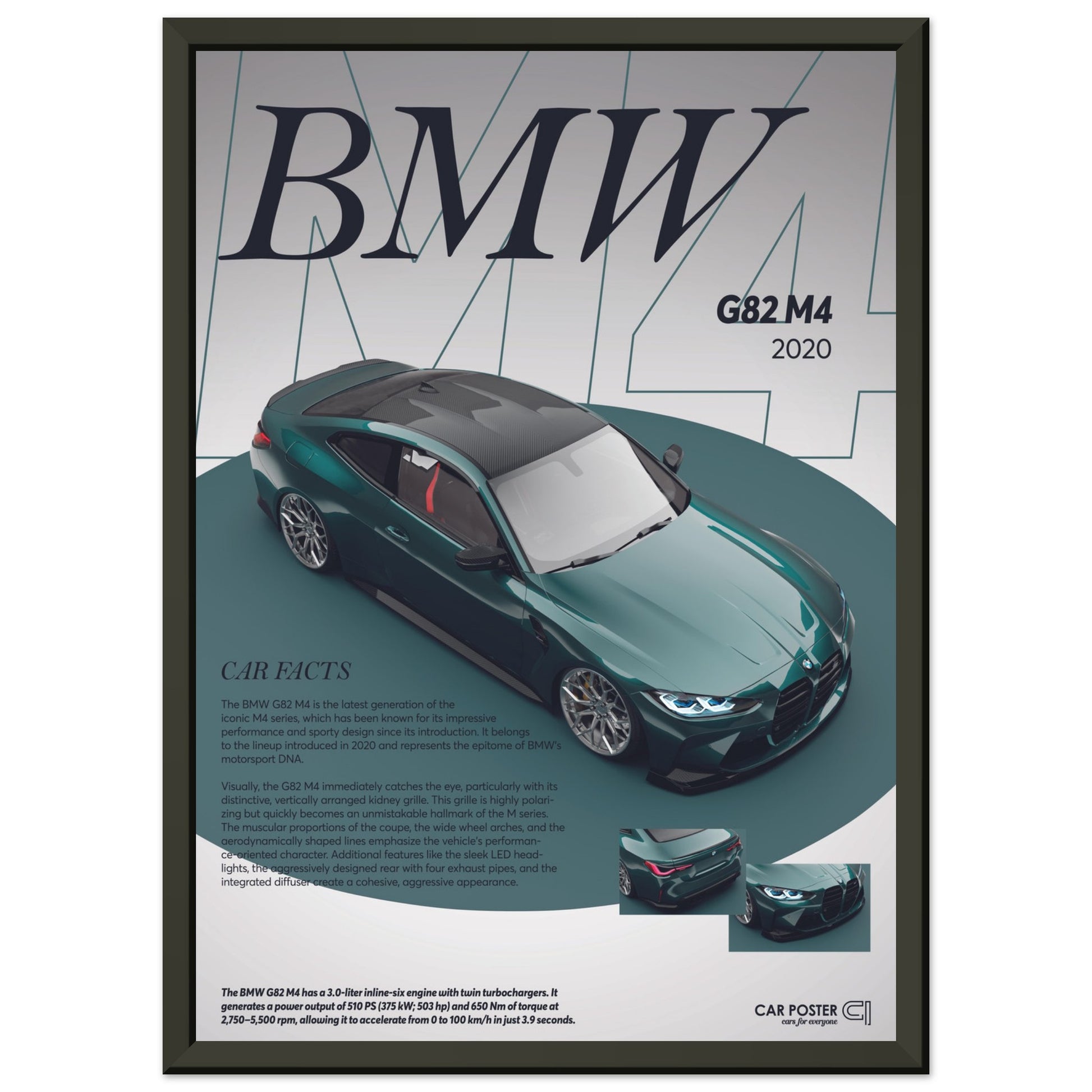 Framed Car Poster - BMW G82 M4 - Darkgreen