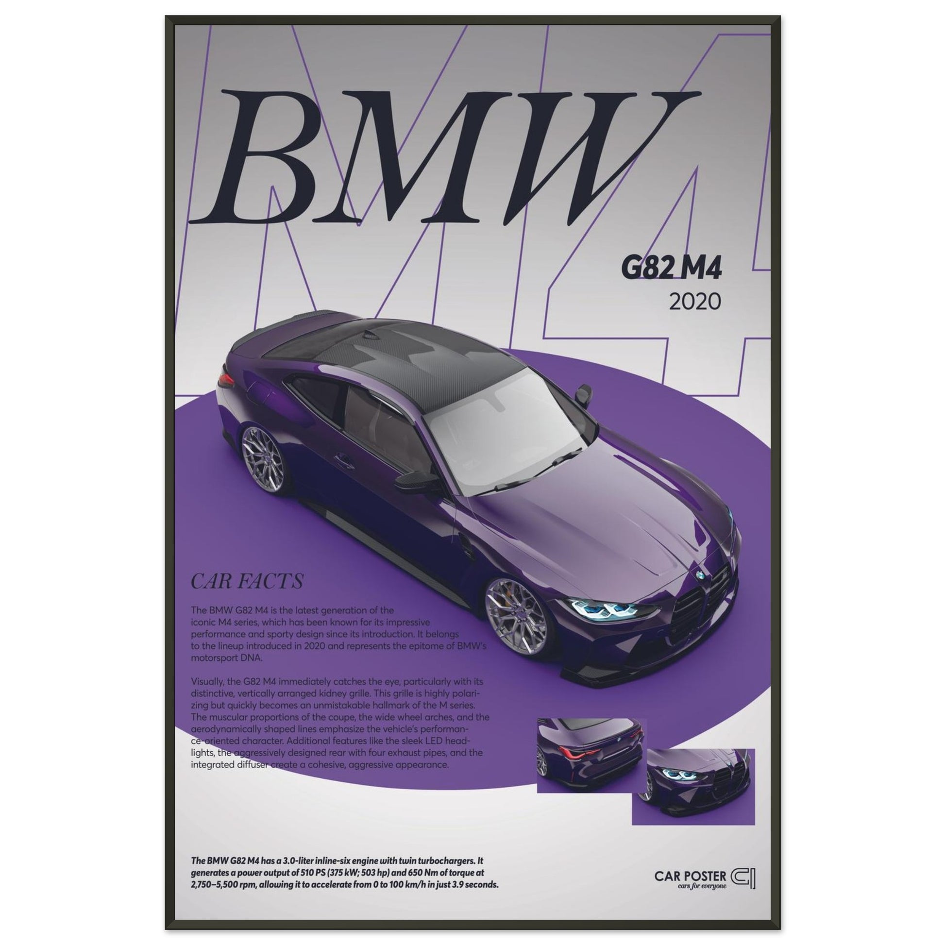 Framed Car Poster - BMW G82 M4 - Purple