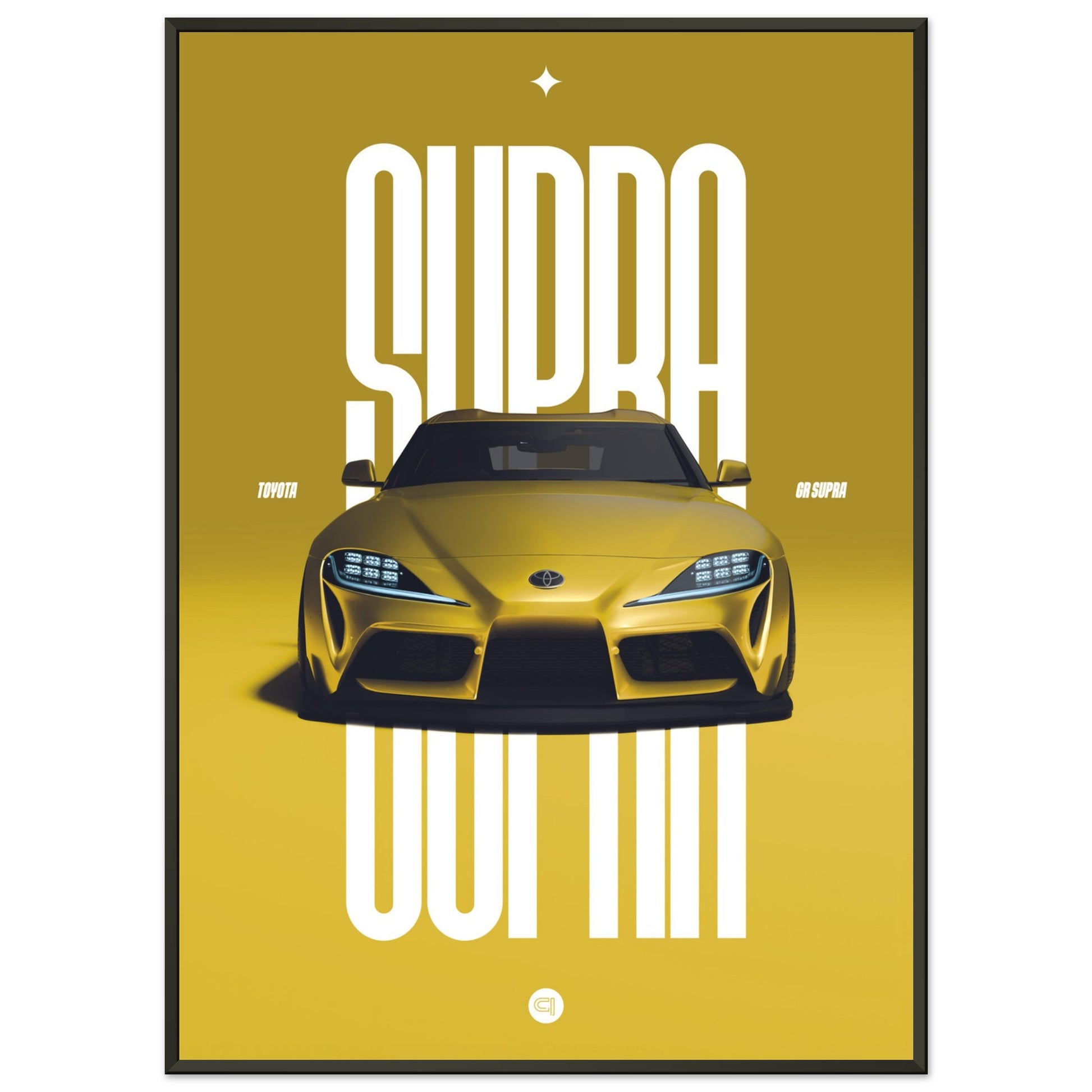 Framed Car Poster - Toyota GR Supra Bumper - Yellow