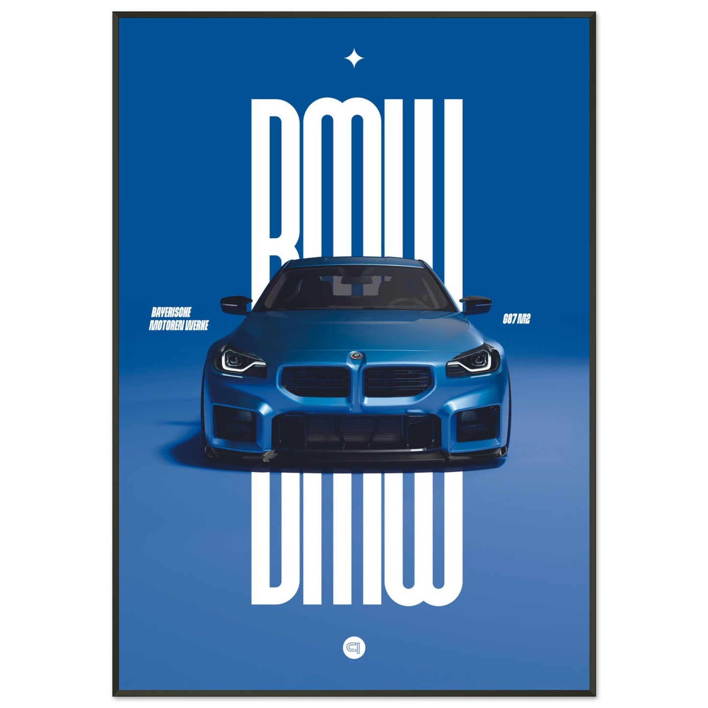 Framed Car Poster - BMW G87 M2 - Blue