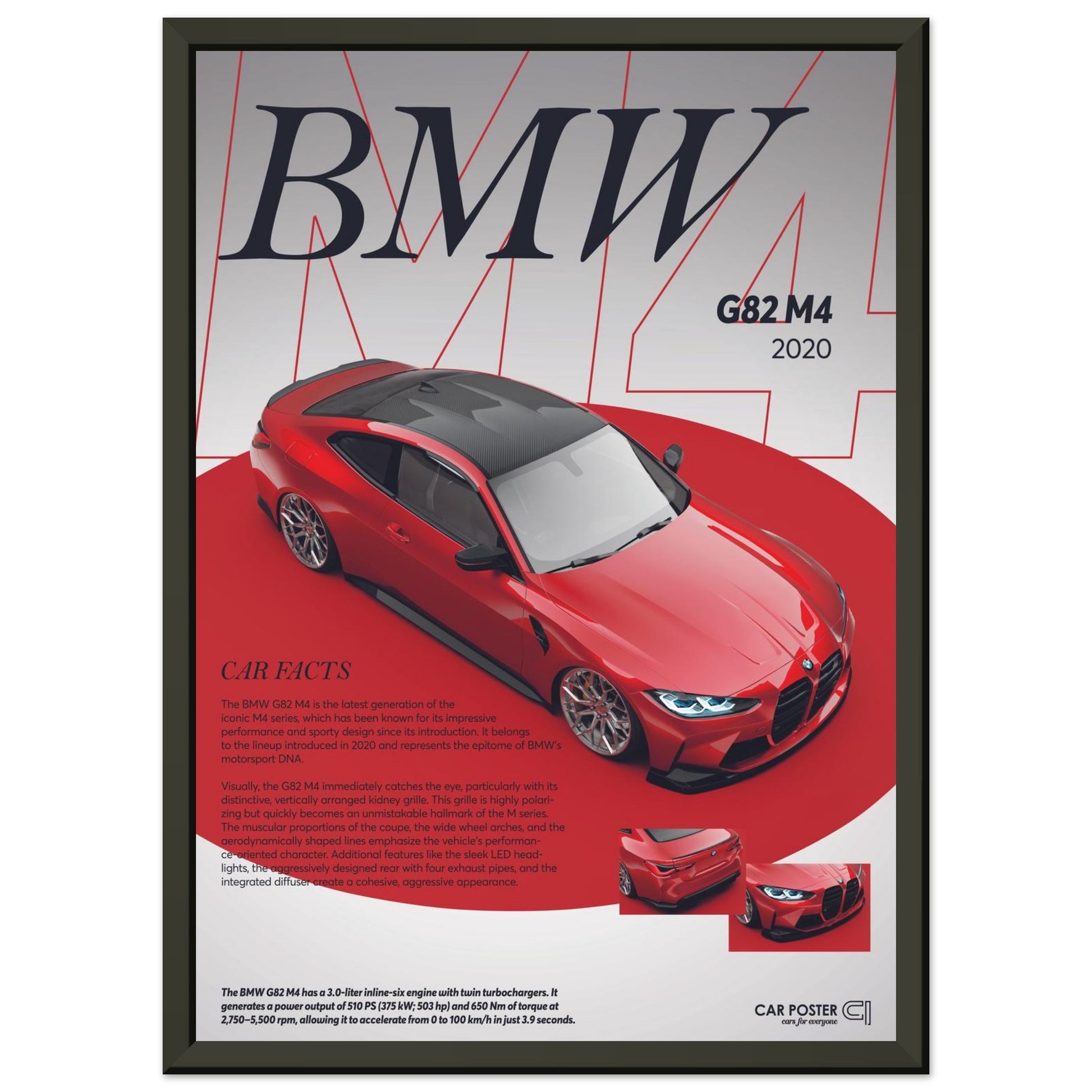 Framed Car Poster - BMW G82 M4 - Red