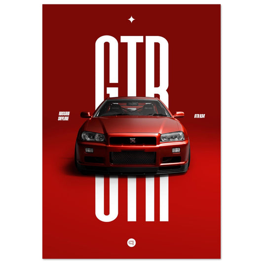 Car Poster - Nissan Skyline GTR R34 - Red