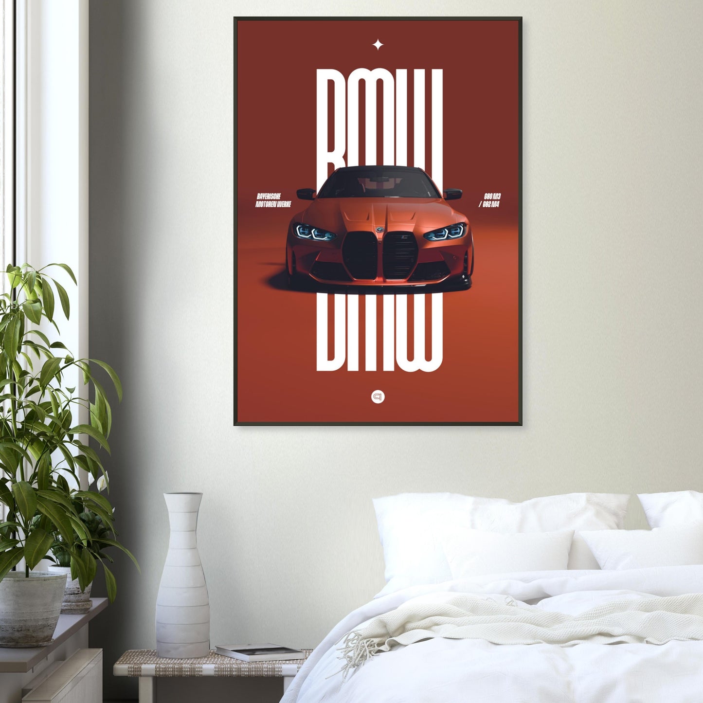 Framed Car Poster - BMW G80 M3 / G82 M4 Bumper - Orange