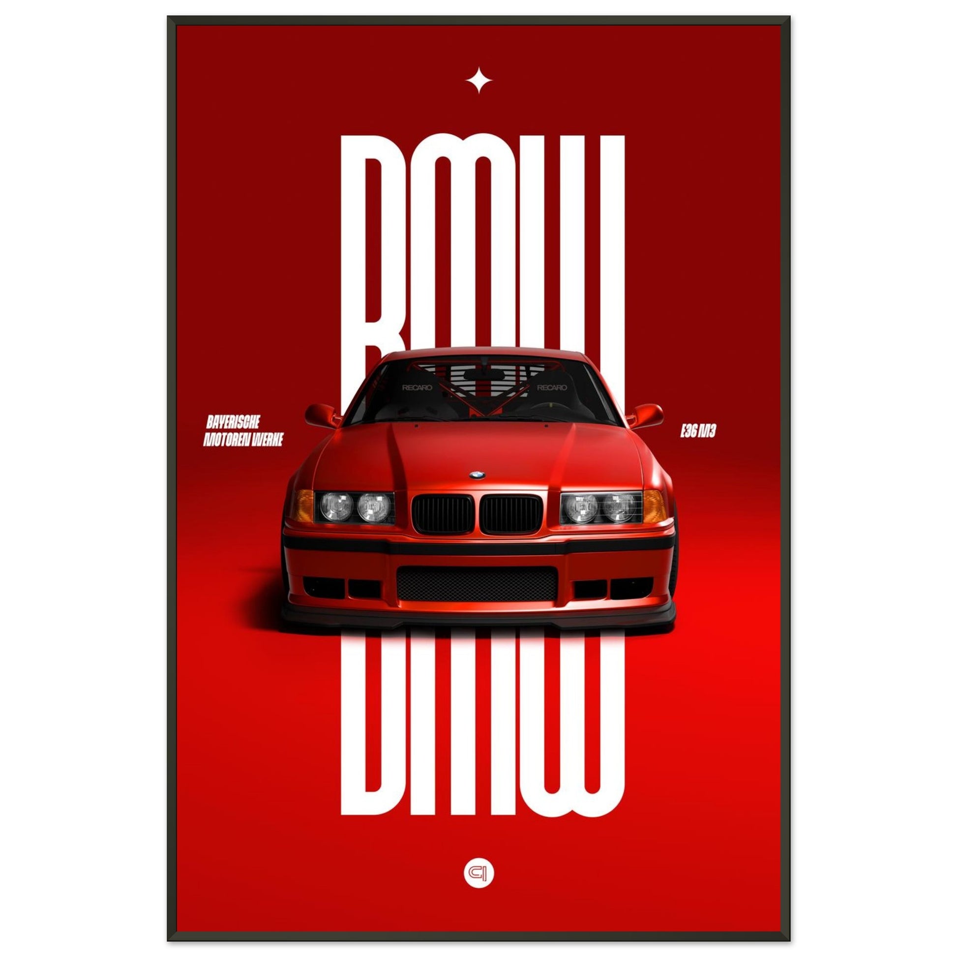 Framed Car Poster - BMW E36 - Red