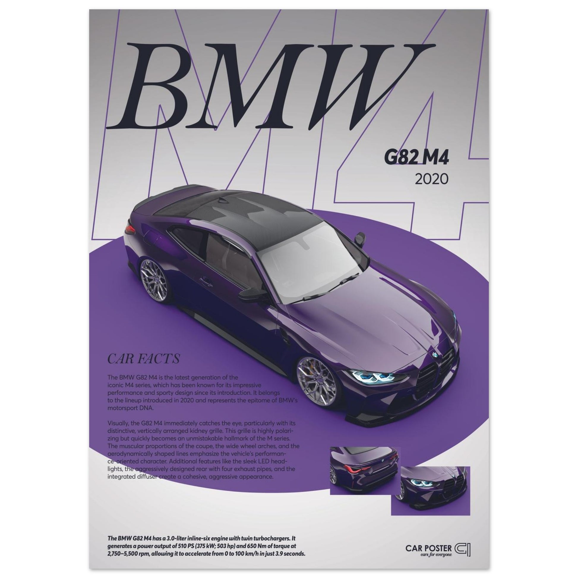 Car Poster - BMW G82 M4 - Purple