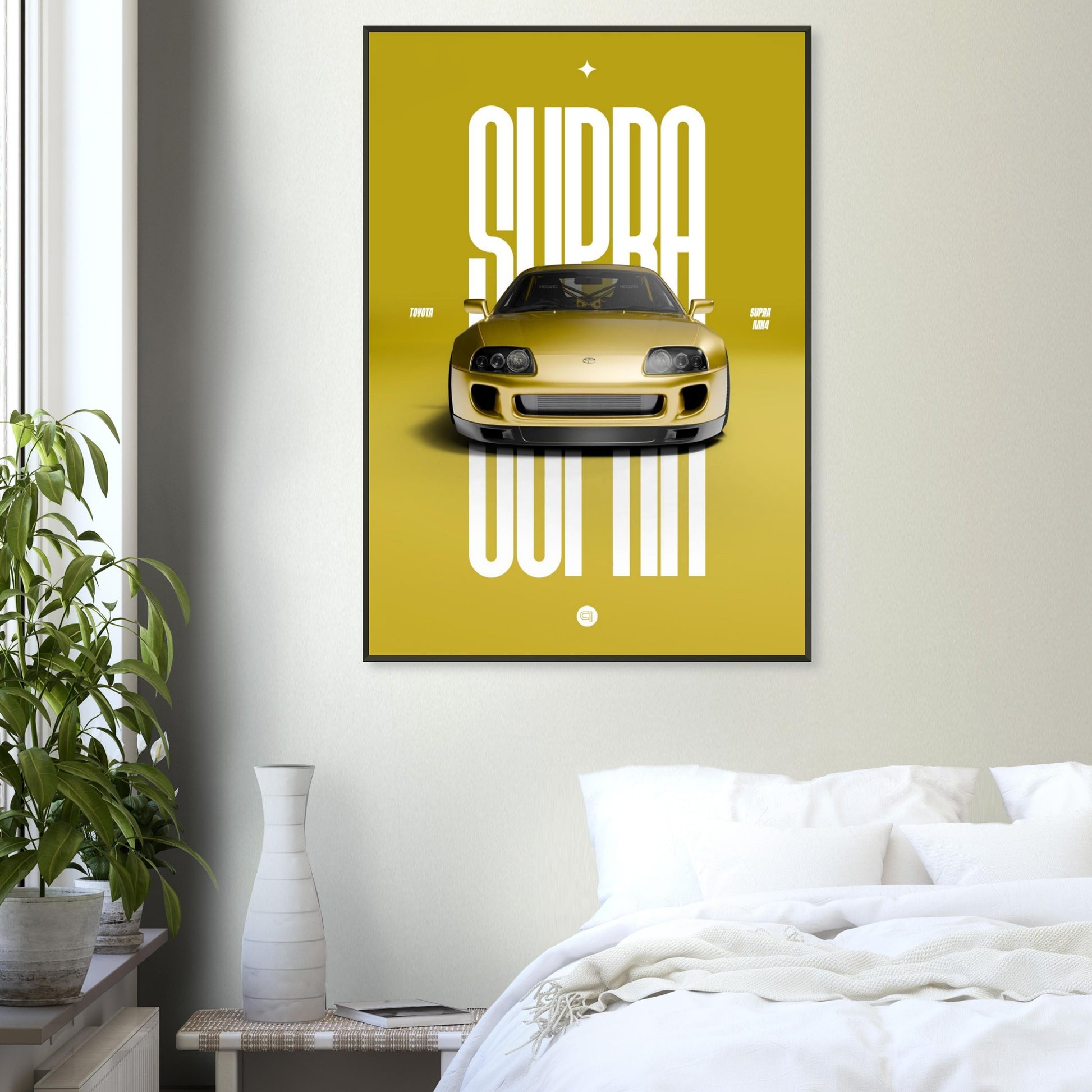 Framed Car Poster - Toyota Supra MK4 - Yellow