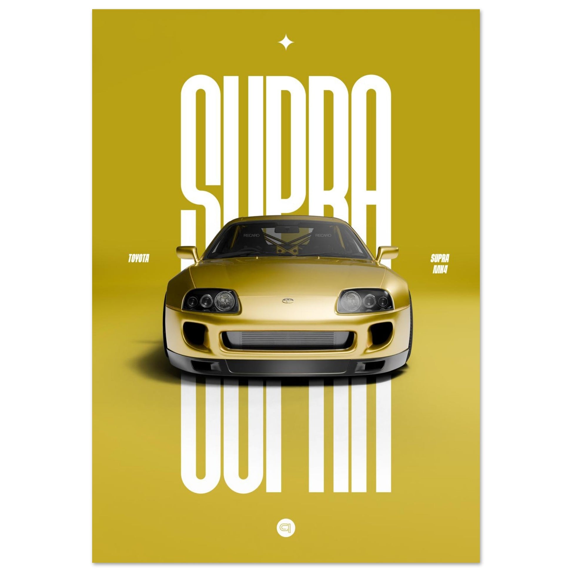 Car Poster - Toyota Supra MK4 - Yellow