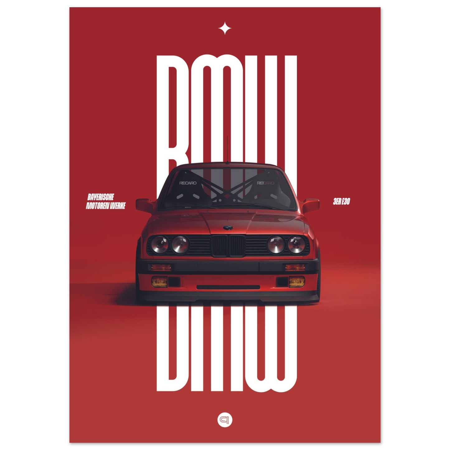 Car Poster - BMW E30 - Red