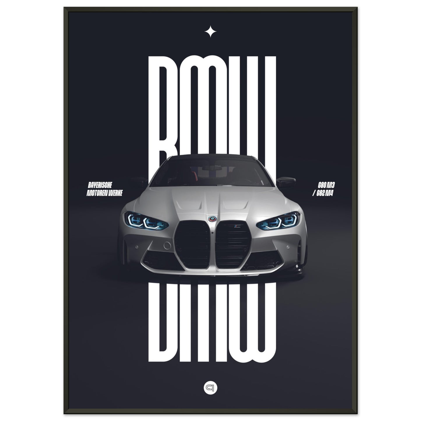 Framed Car Poster - BMW G80 M3 / G82 M4 Bumper - White