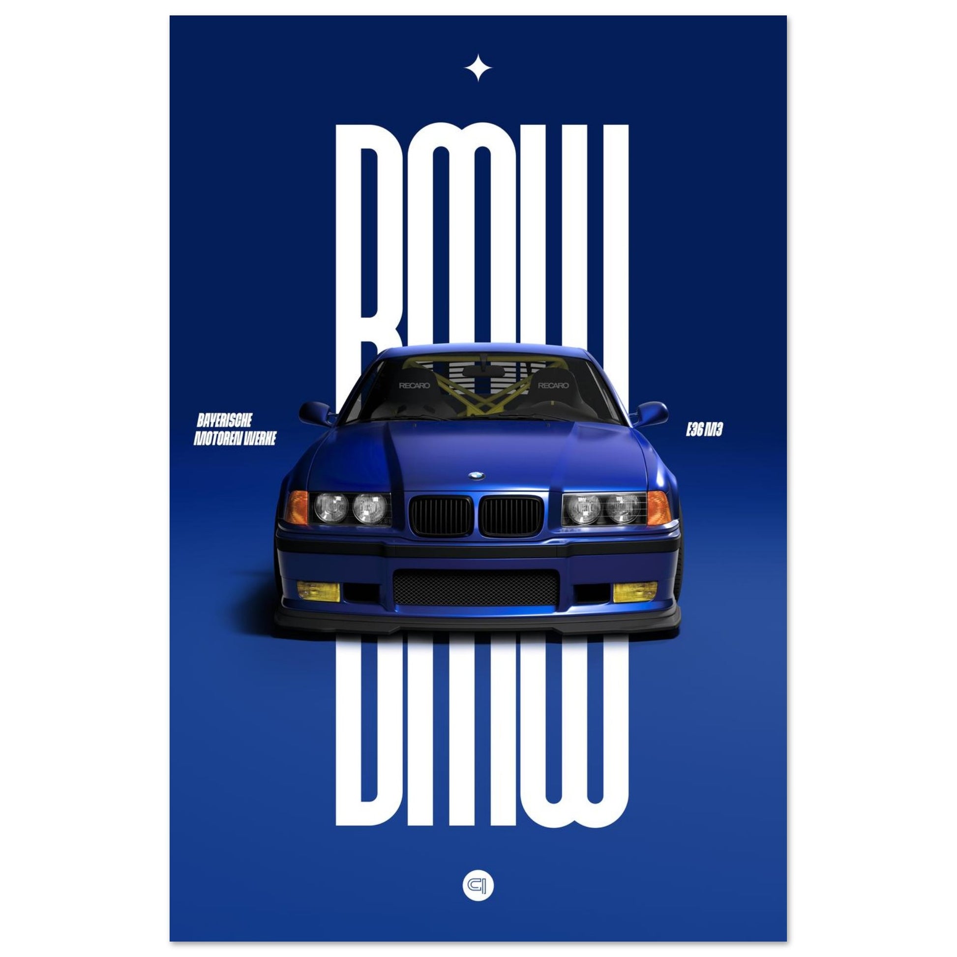 Car Poster - BMW E36 - Blue