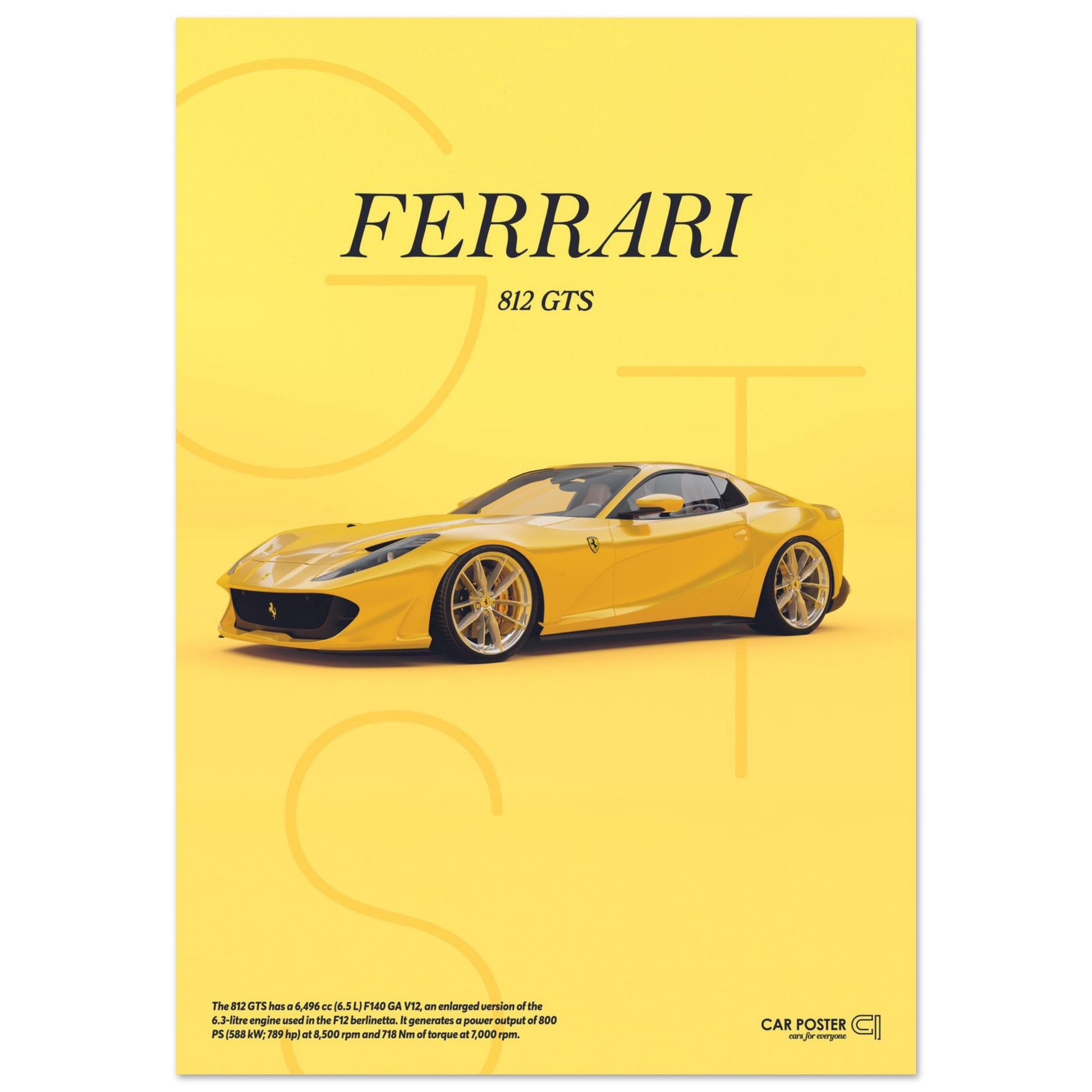 Car Poster - Ferrari 812 GTS Letters - Yellow
