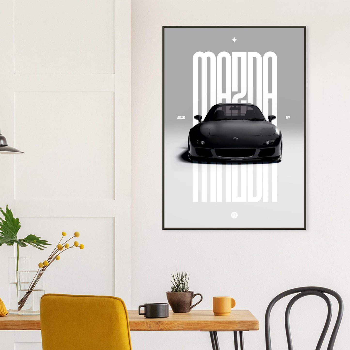 Framed Car Poster - Mazda RX7 - Black