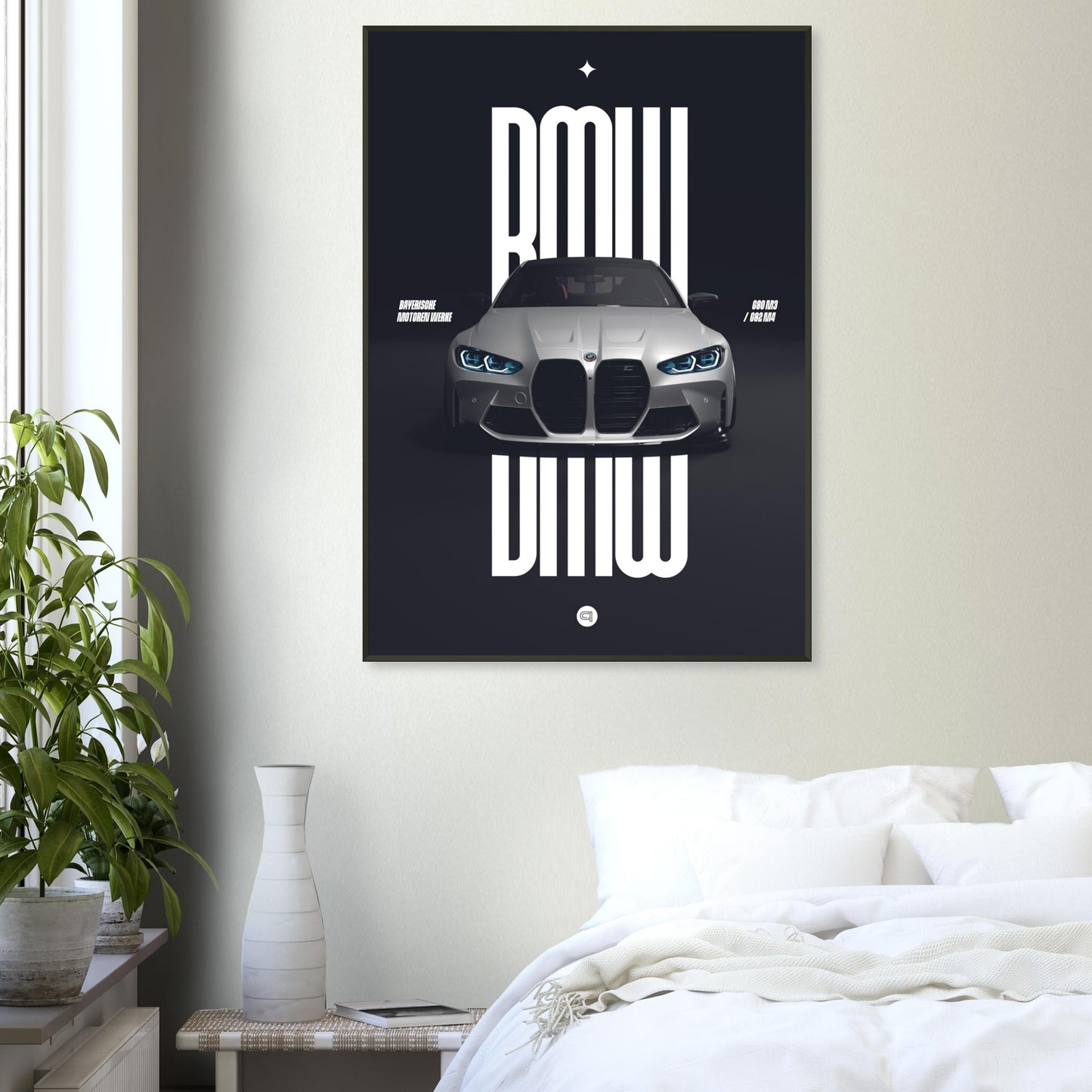 Framed Car Poster - BMW G80 M3 / G82 M4 Bumper - White